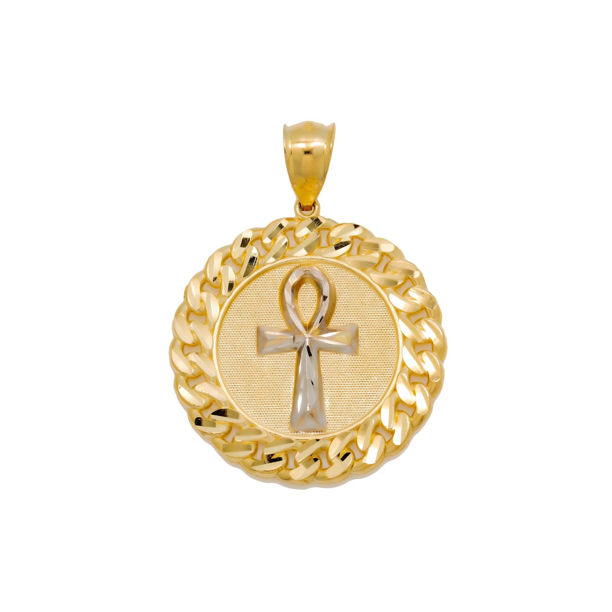 10K GOLD ANKH COIN PENDANT 1.75"