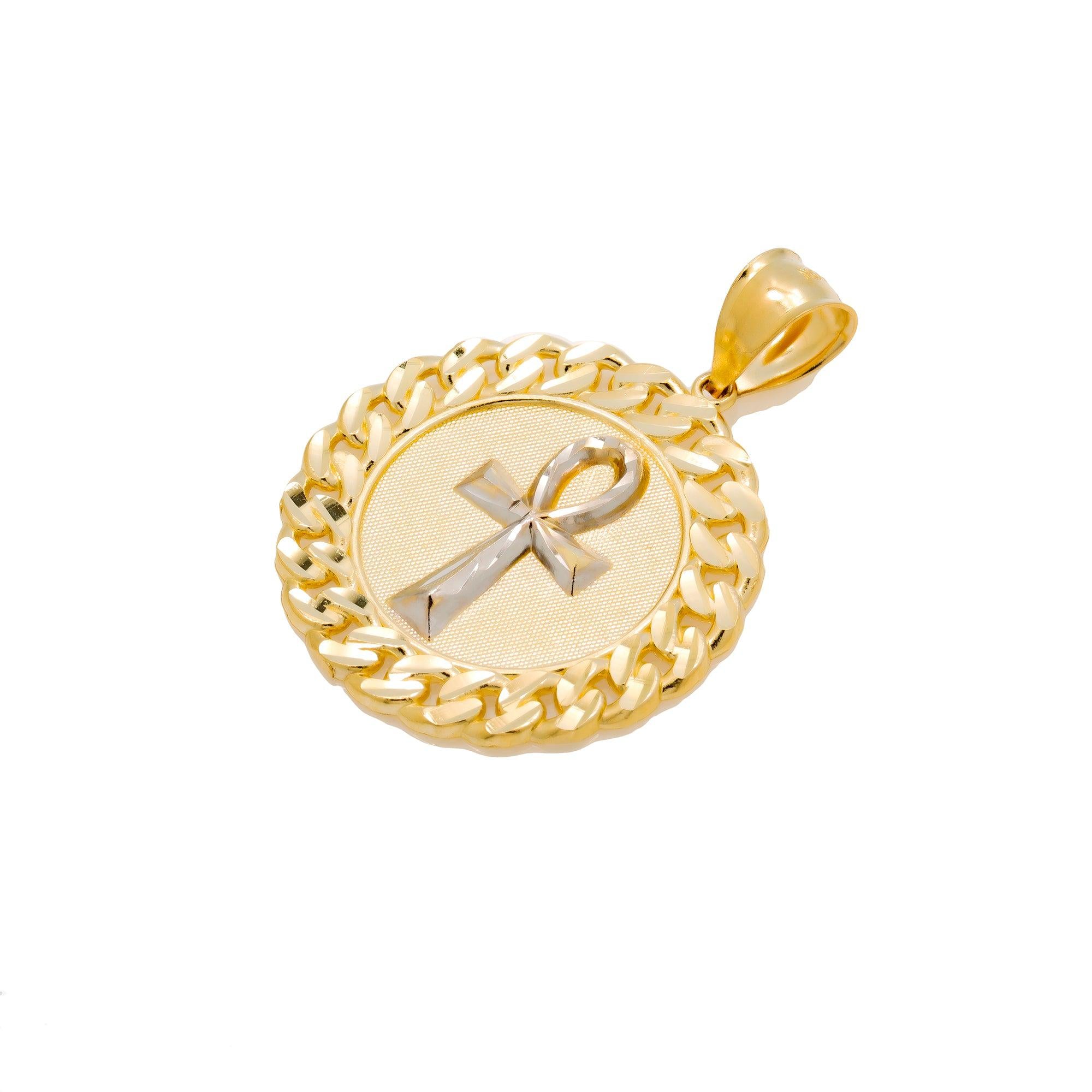 10K GOLD ANKH COIN PENDANT 1.75"