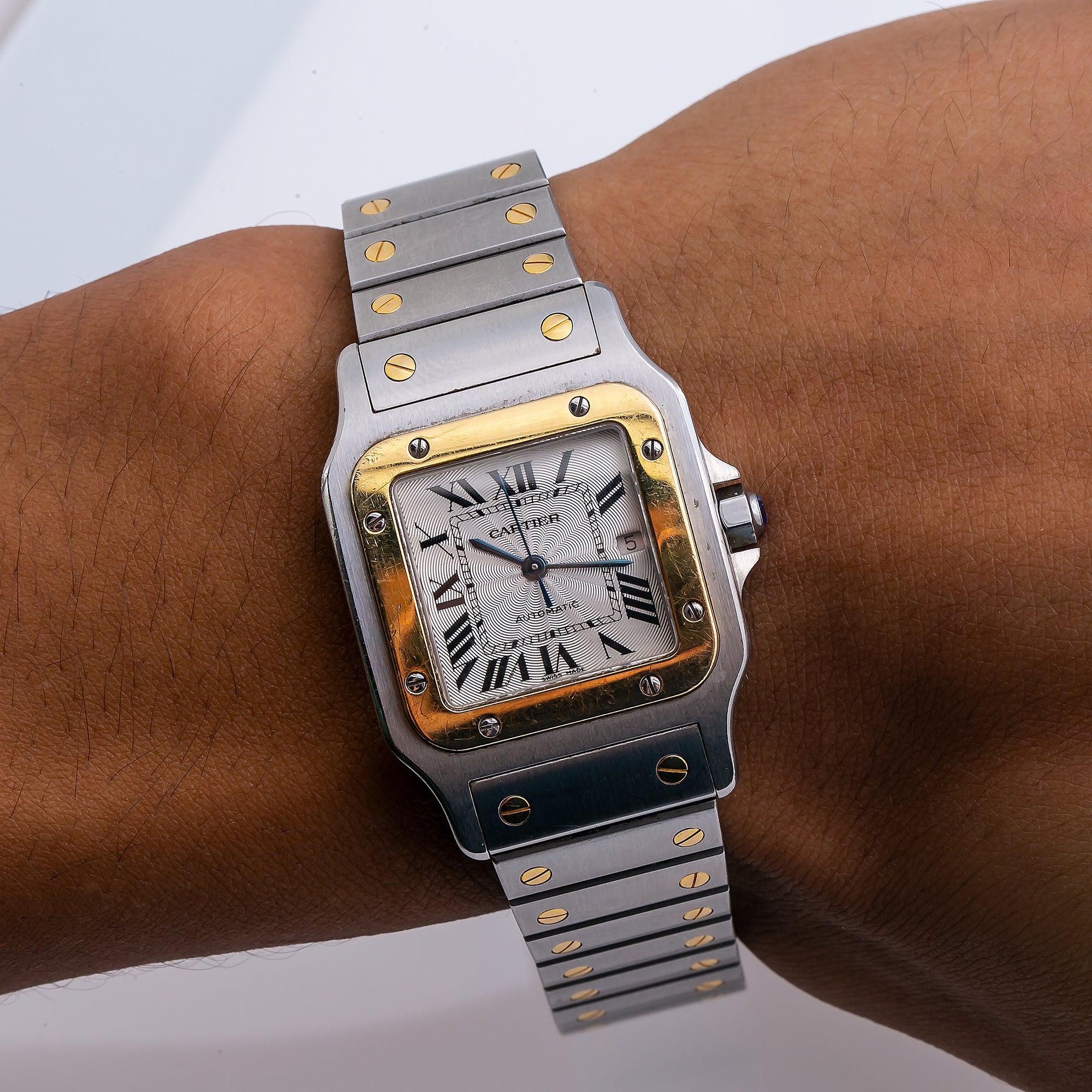 Cartier Santos Galbée 24MM W20012C4 Silver Roman Dial Yellow Gold Bezel Two Tone Yellow Gold Bracelet