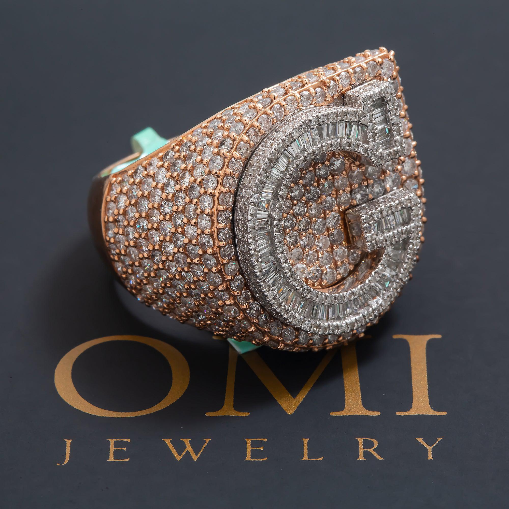 10K GOLD BAGUETTE CLUSTER DIAMOND 3D INITIAL G RING 5.05 CT