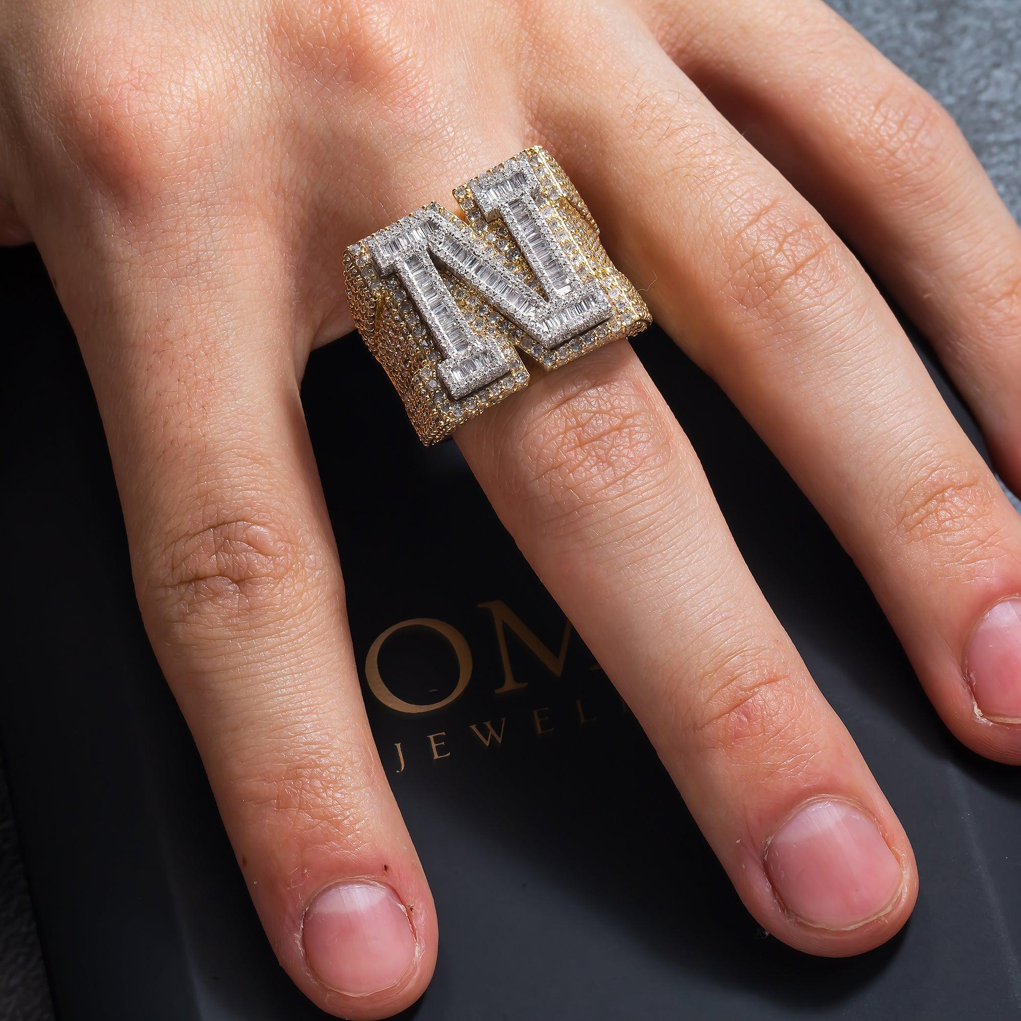 10K GOLD BAGUETTE CLUSTER DIAMOND 3D INITIAL N RING 4.75 CT