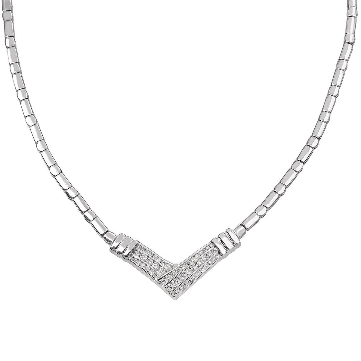 14K White Gold 18" Women's Necklace 1.50 CT Diamonds
