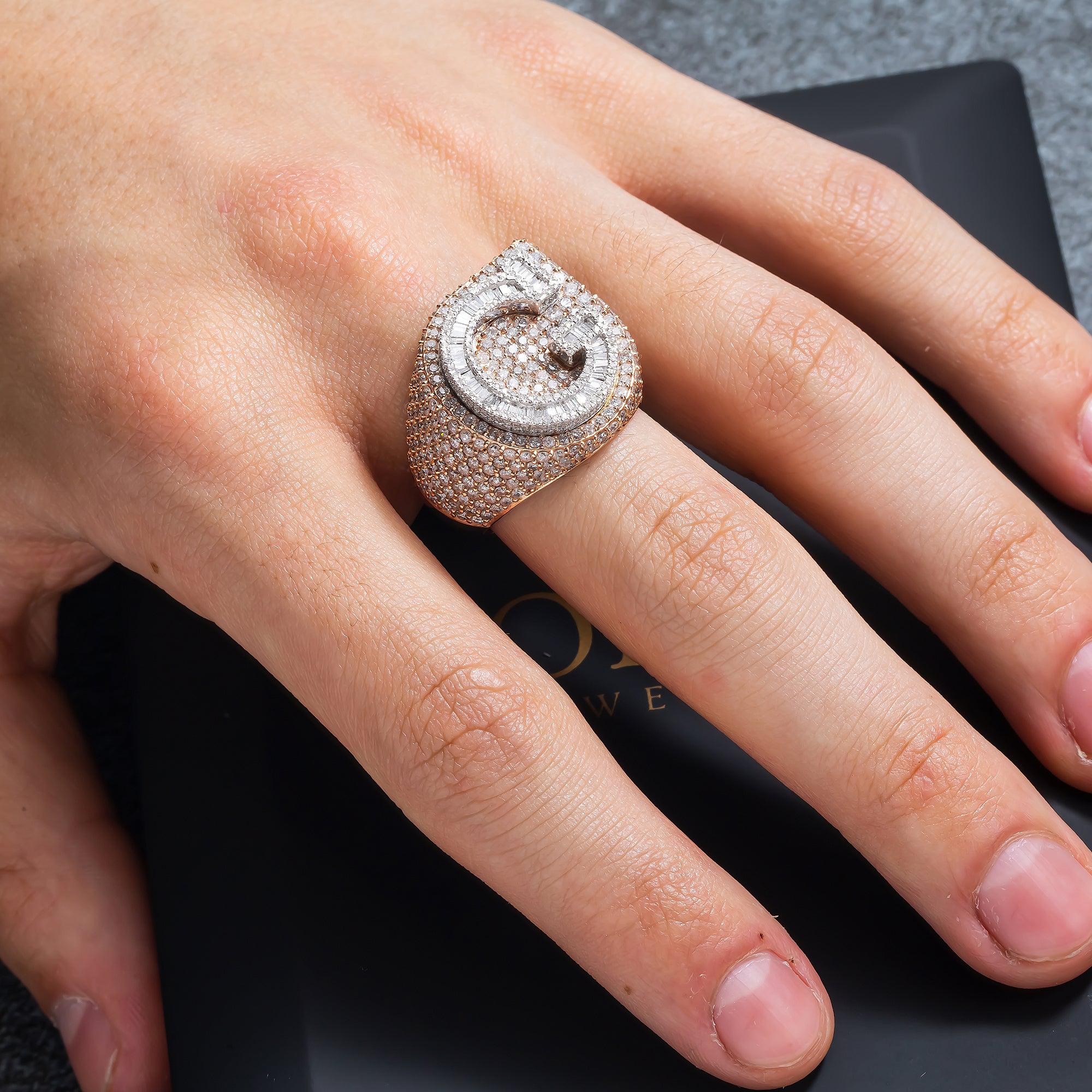 10K GOLD BAGUETTE CLUSTER DIAMOND 3D INITIAL G RING 5.05 CT