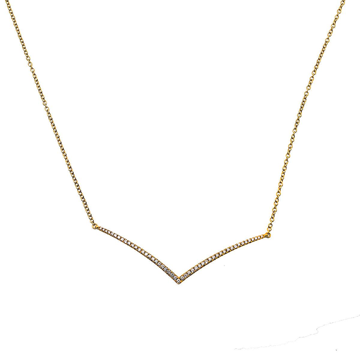 18K Yellow Gold 17" Women's Necklace With 0.45 CT Diamonds