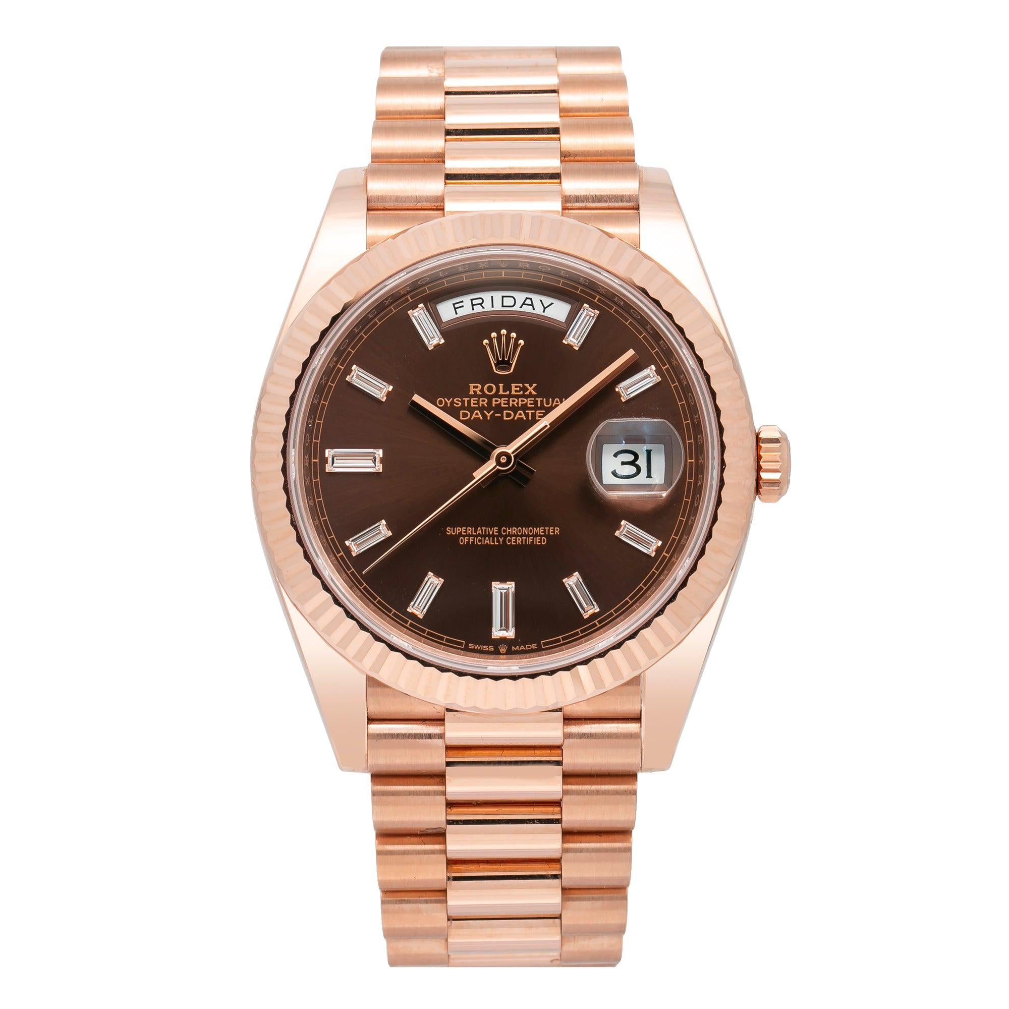 ROLEX DAY-DATE 228235 40MM CHOCOLATE DIAMOND DIAL WITH ROSE GOLD
