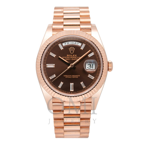 ROLEX DAY-DATE 228235 40MM CHOCOLATE DIAMOND DIAL WITH ROSE GOLD PRESIDENT BRACELET