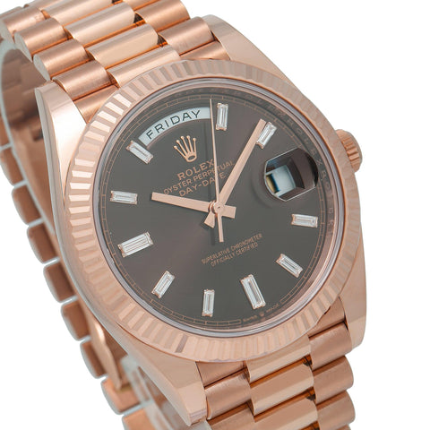 ROLEX DAY-DATE 228235 40MM CHOCOLATE DIAMOND DIAL WITH ROSE GOLD PRESIDENT BRACELET