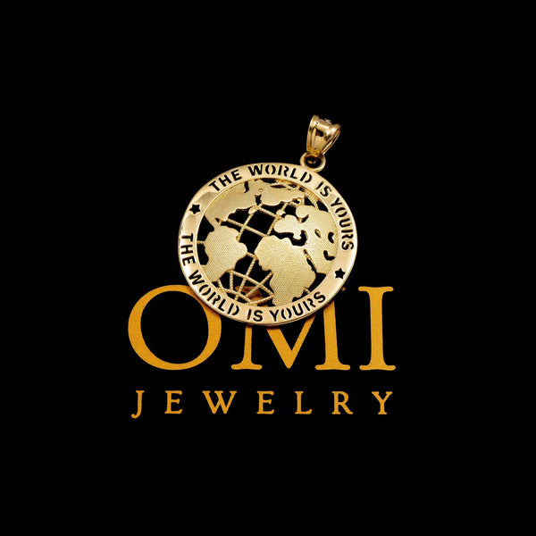 10K GOLD THE WORLD IS YOURS PENDANT 1.4" OMI Jewelry