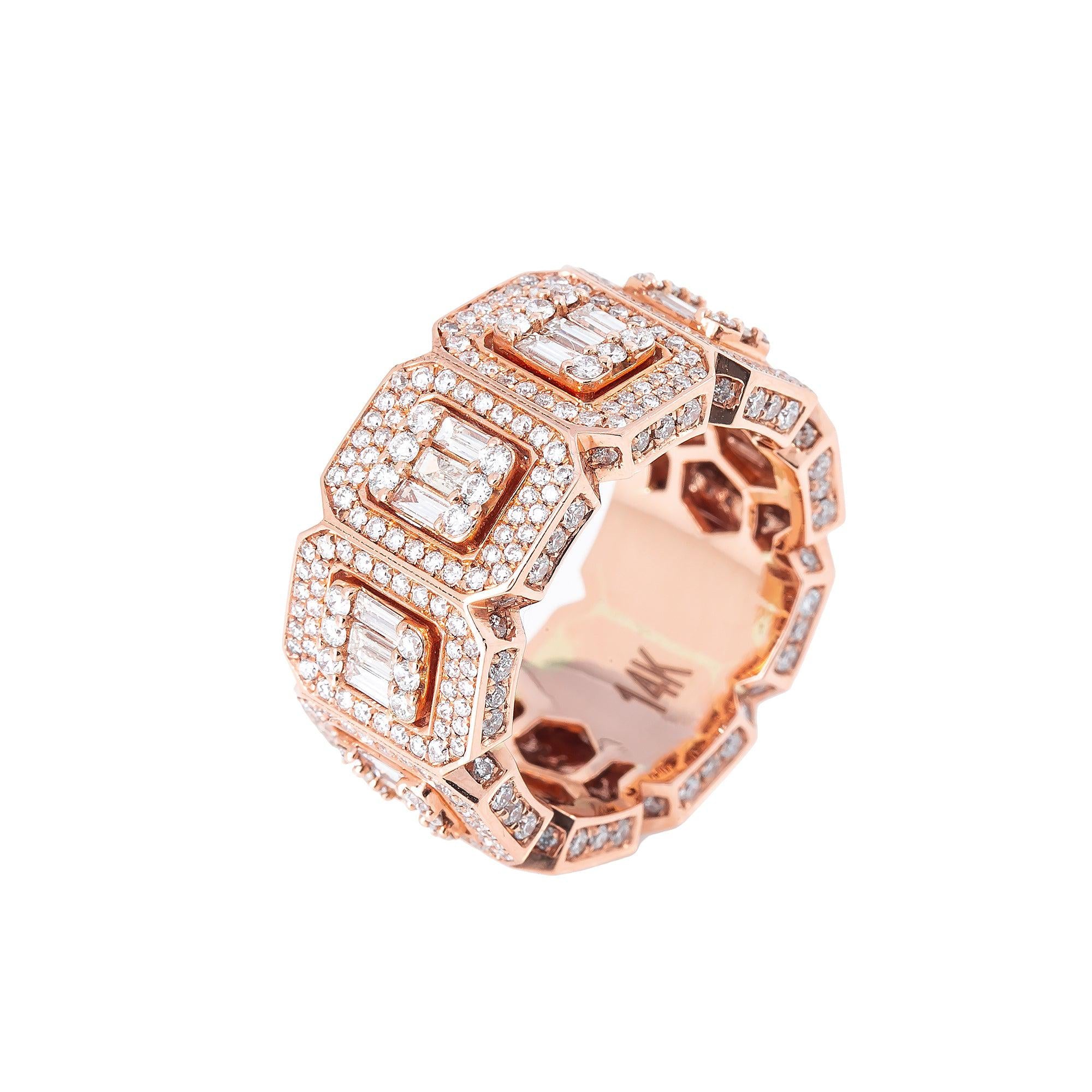 14K ROSE GOLD MEN'S RING WITH 2.68 CT BAGUETTE DIAMONDS