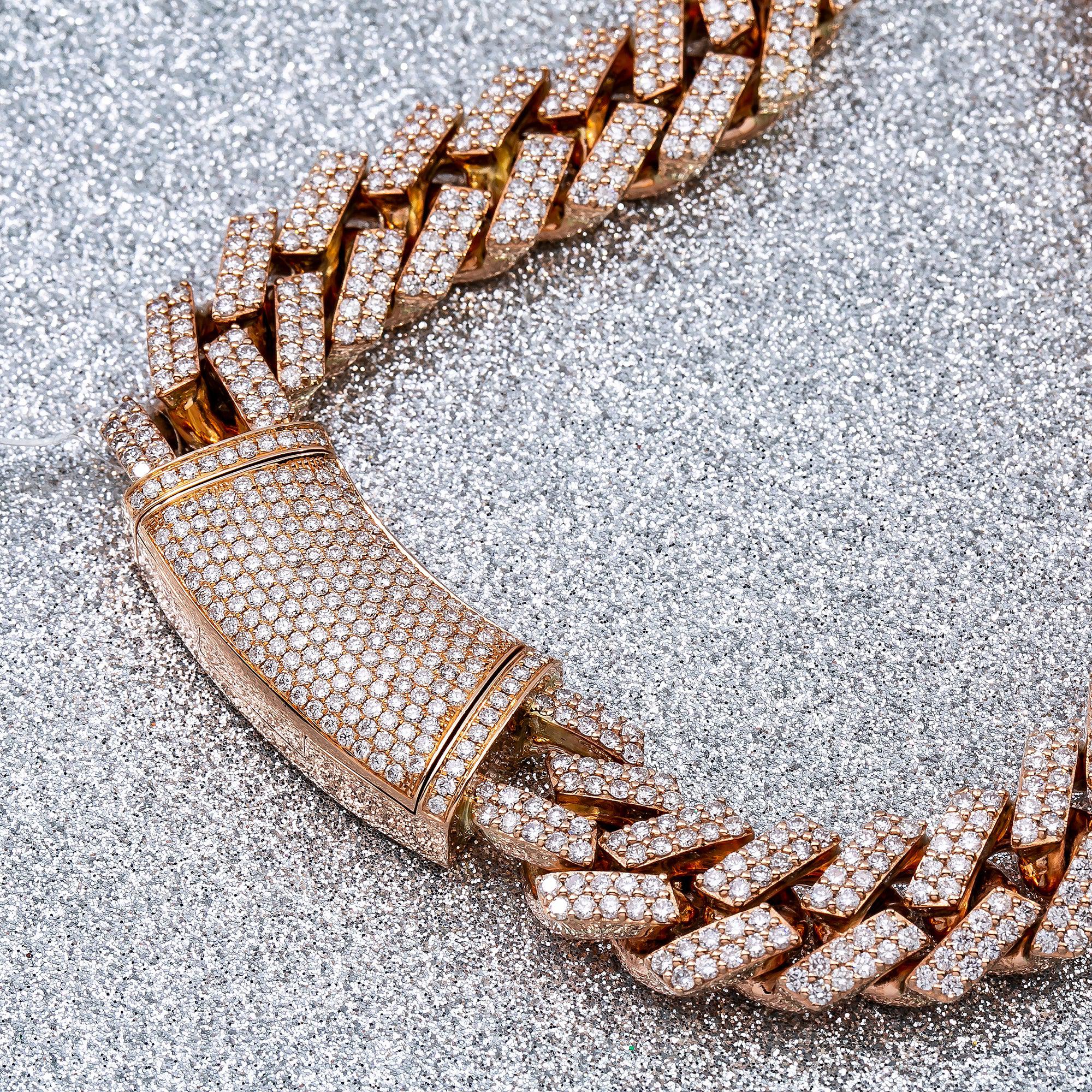 14K ROSE GOLD 22" 13MM CUBAN CHAIN WITH 29.70 CT DIAMONDS