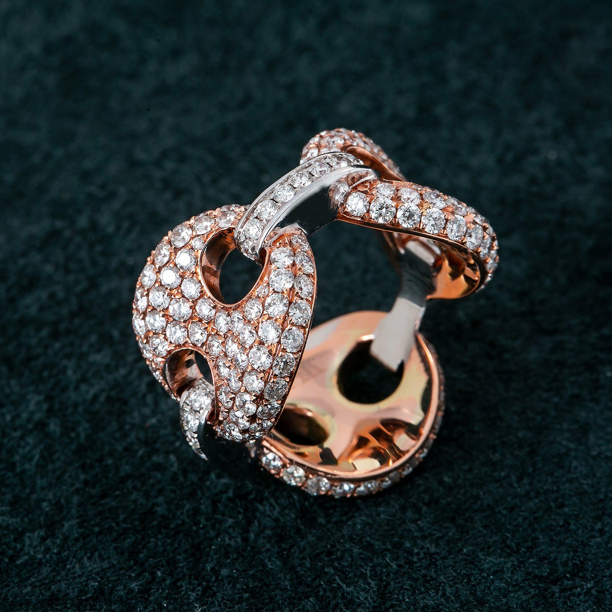 Men's 14k Rose Gold Chain Ring with 3.45 CT Diamonds