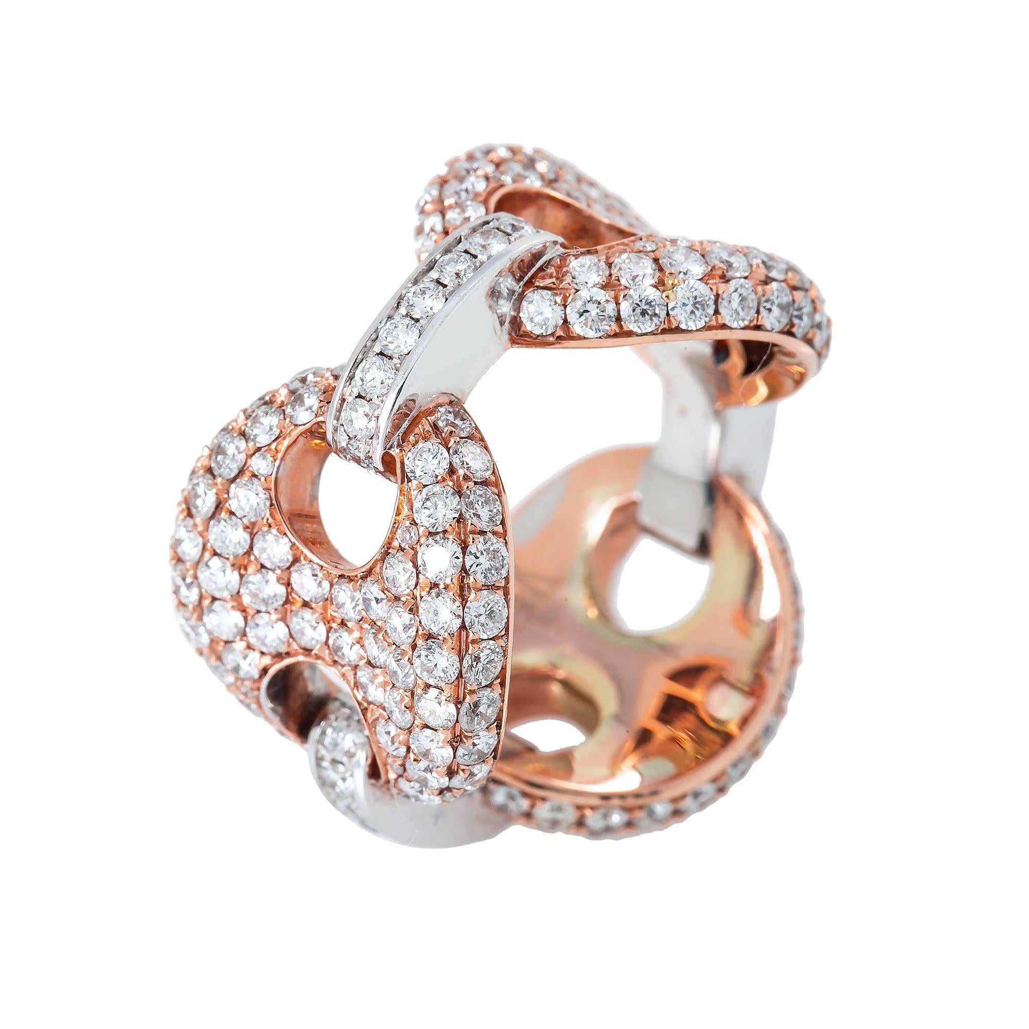 Men's 14k Rose Gold Chain Ring with 3.45 CT Diamonds