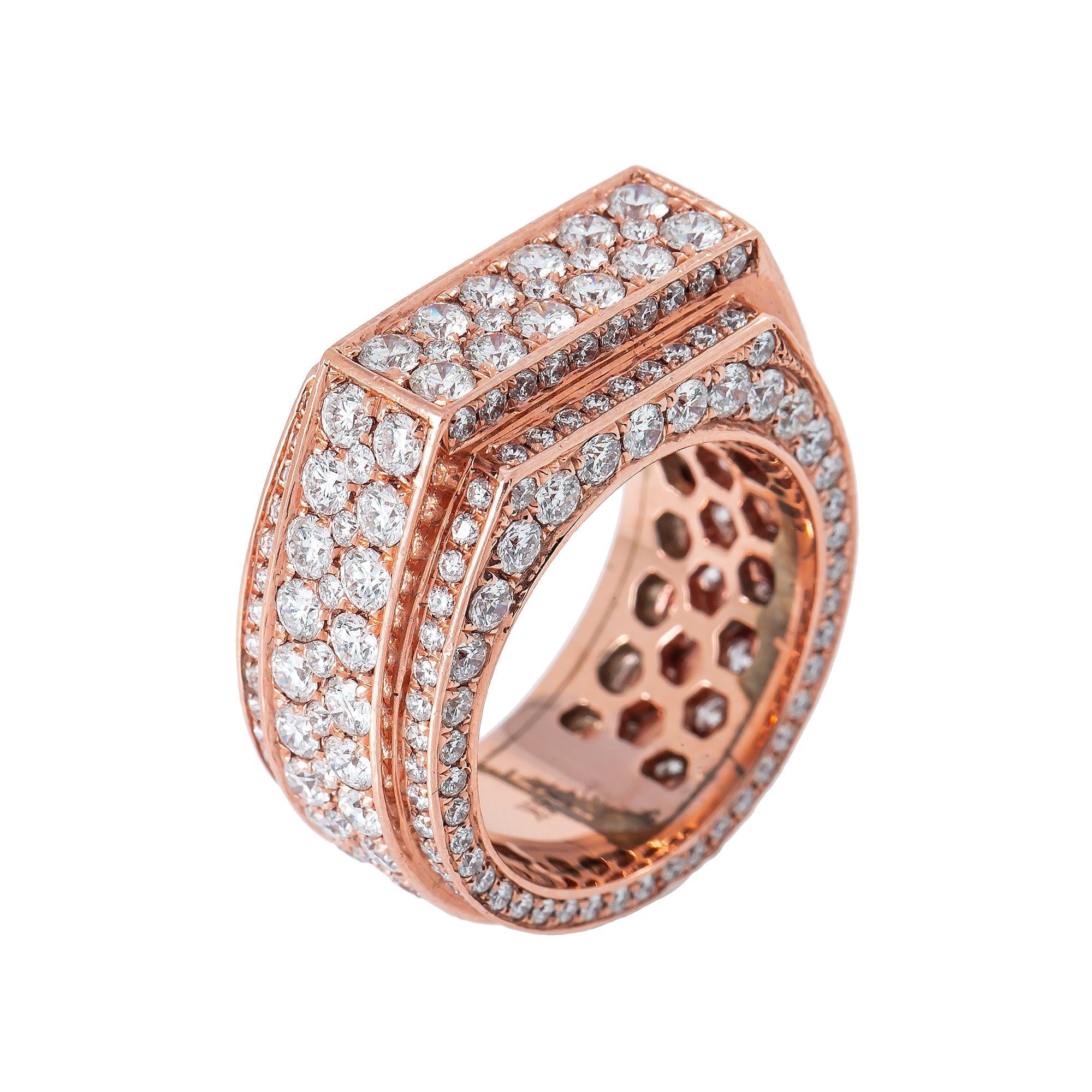 14K ROSE GOLD MEN'S RING WITH 8.09 CT DIAMONDS