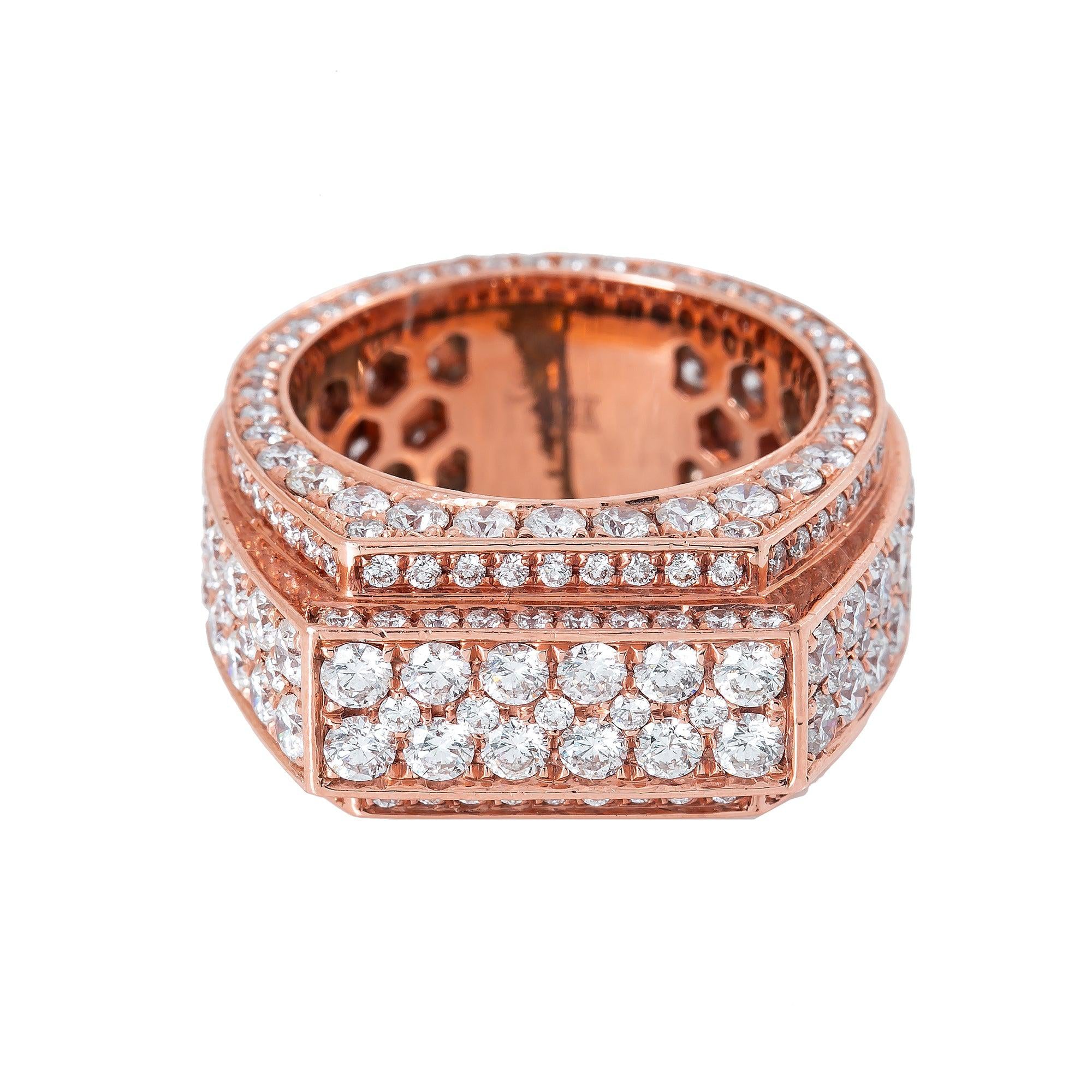 14K ROSE GOLD MEN'S RING WITH 8.09 CT DIAMONDS