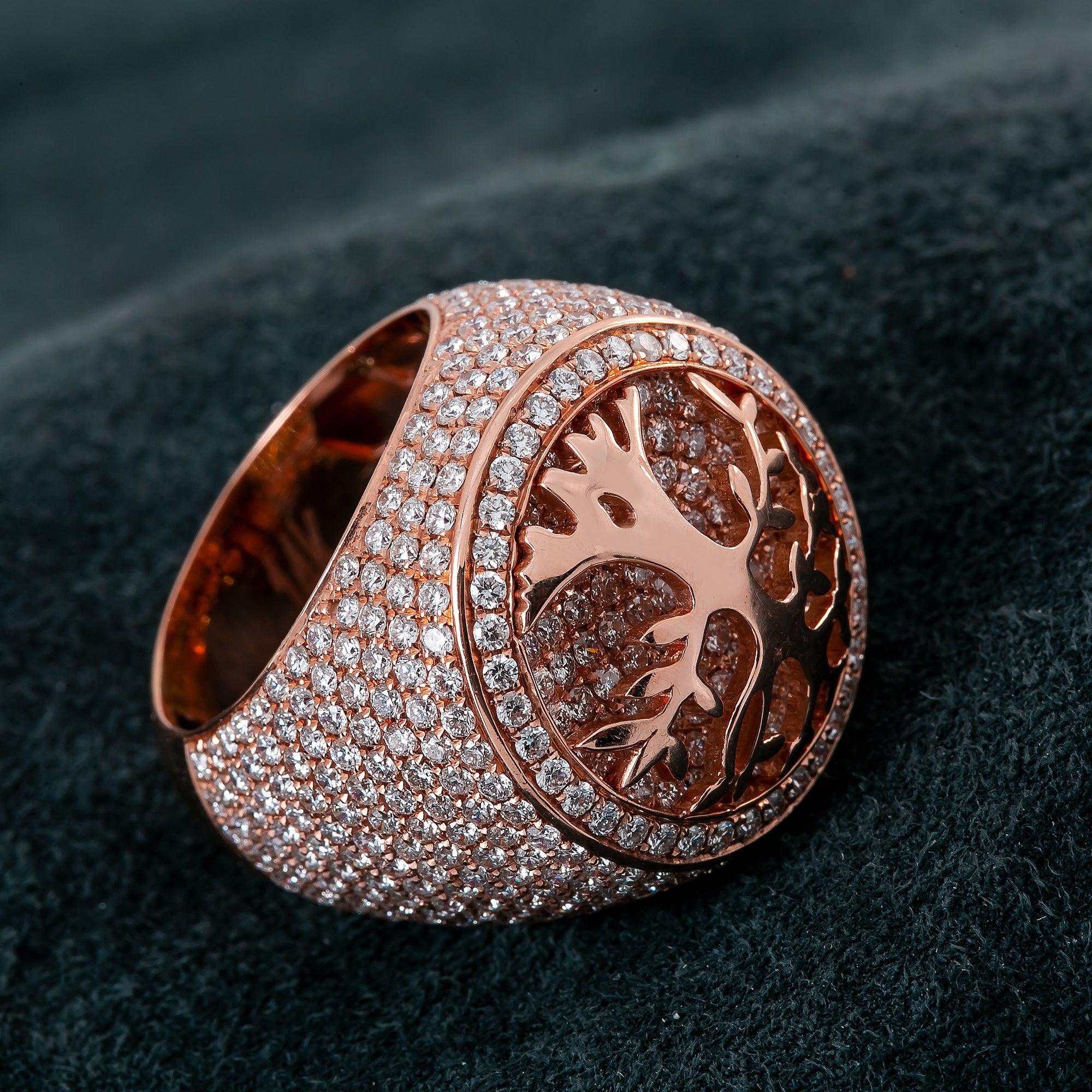 14K GOLD DIAMOND TREE OF LIFE RING STATEMENT RING WITH 6.13 CT DIAMONDS