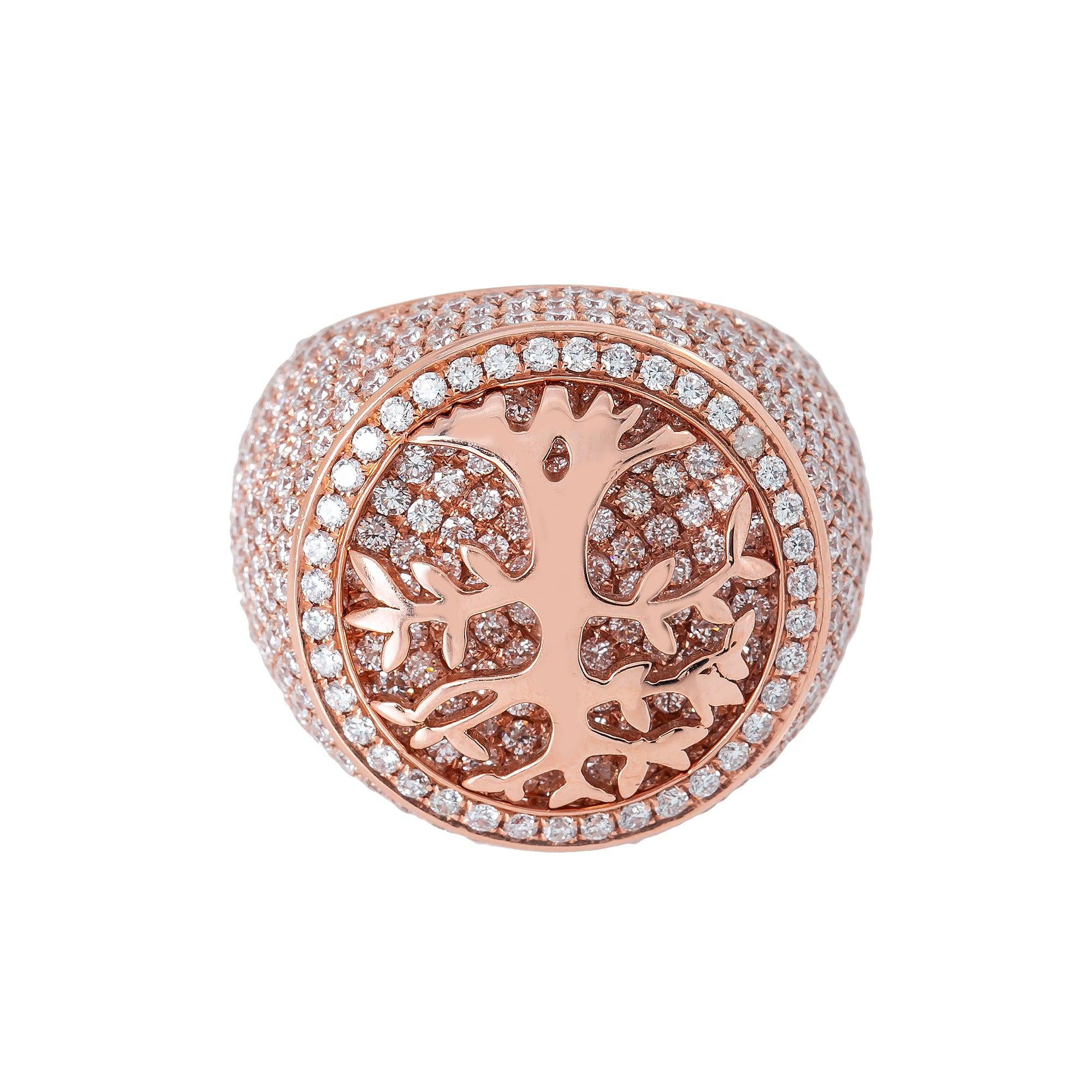 14K GOLD DIAMOND TREE OF LIFE RING STATEMENT RING WITH 6.13 CT DIAMONDS