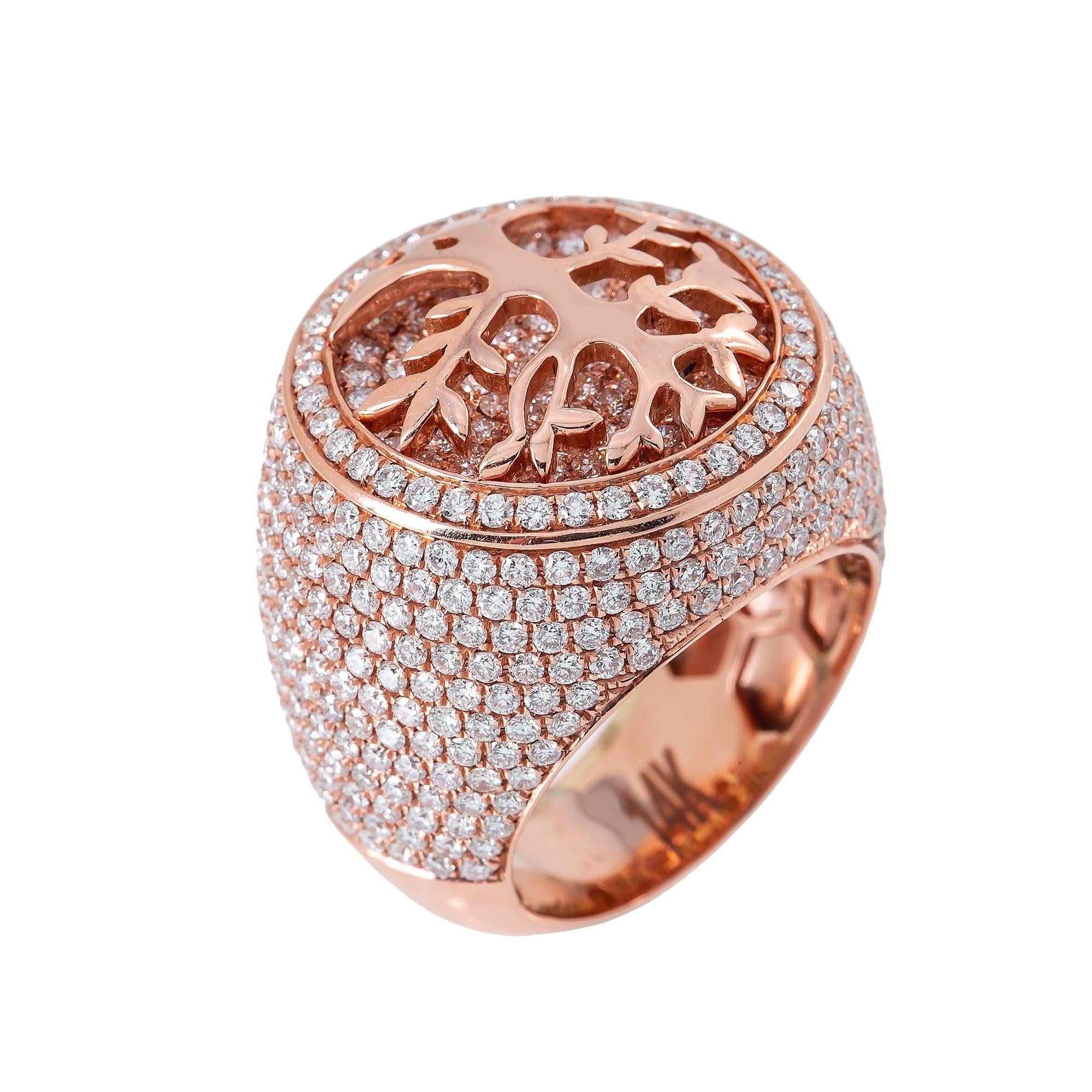 14K GOLD DIAMOND TREE OF LIFE RING STATEMENT RING WITH 6.13 CT DIAMONDS