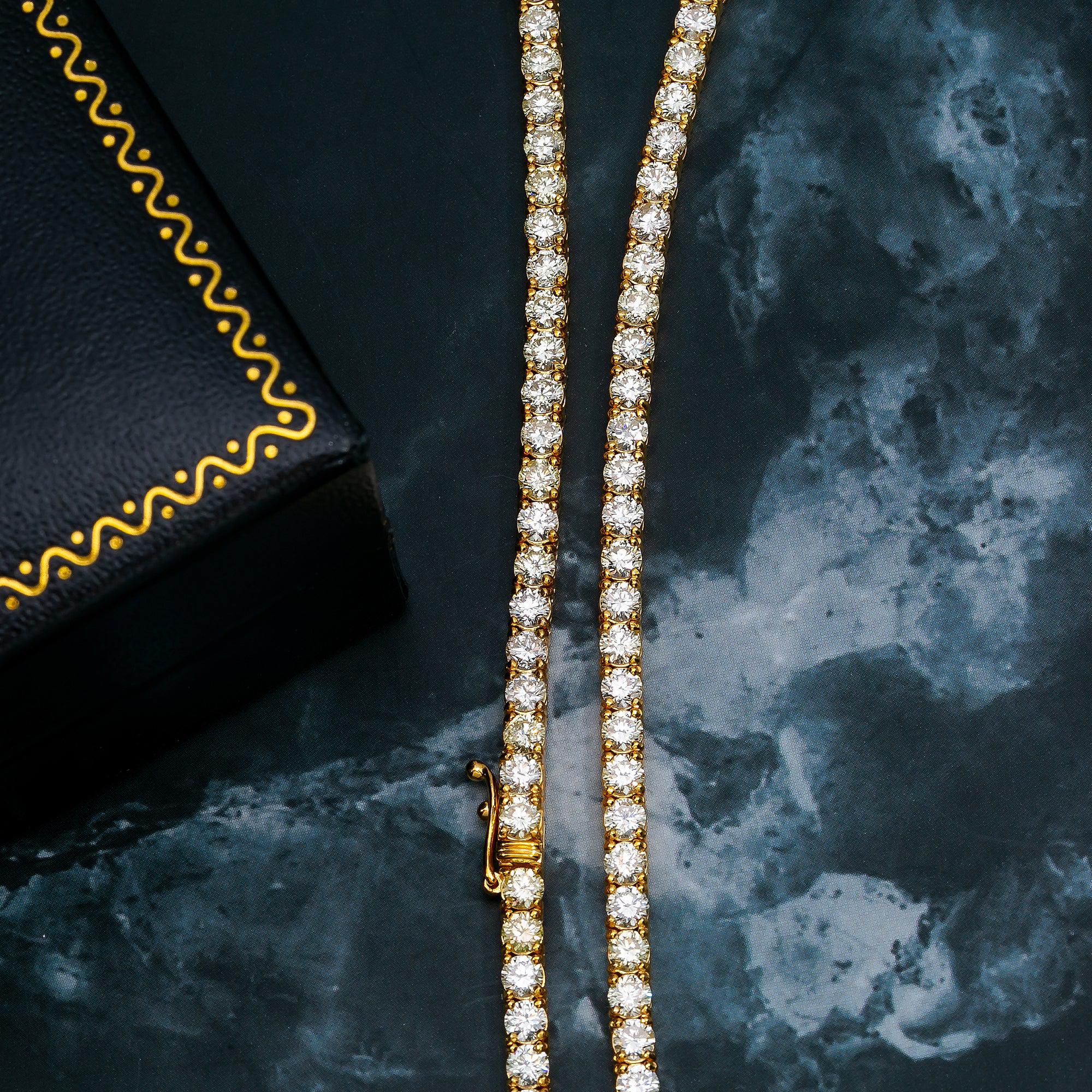 14K YELLOW GOLD 22" TENNIS CHAIN WITH 20.07 CT DIAMONDS