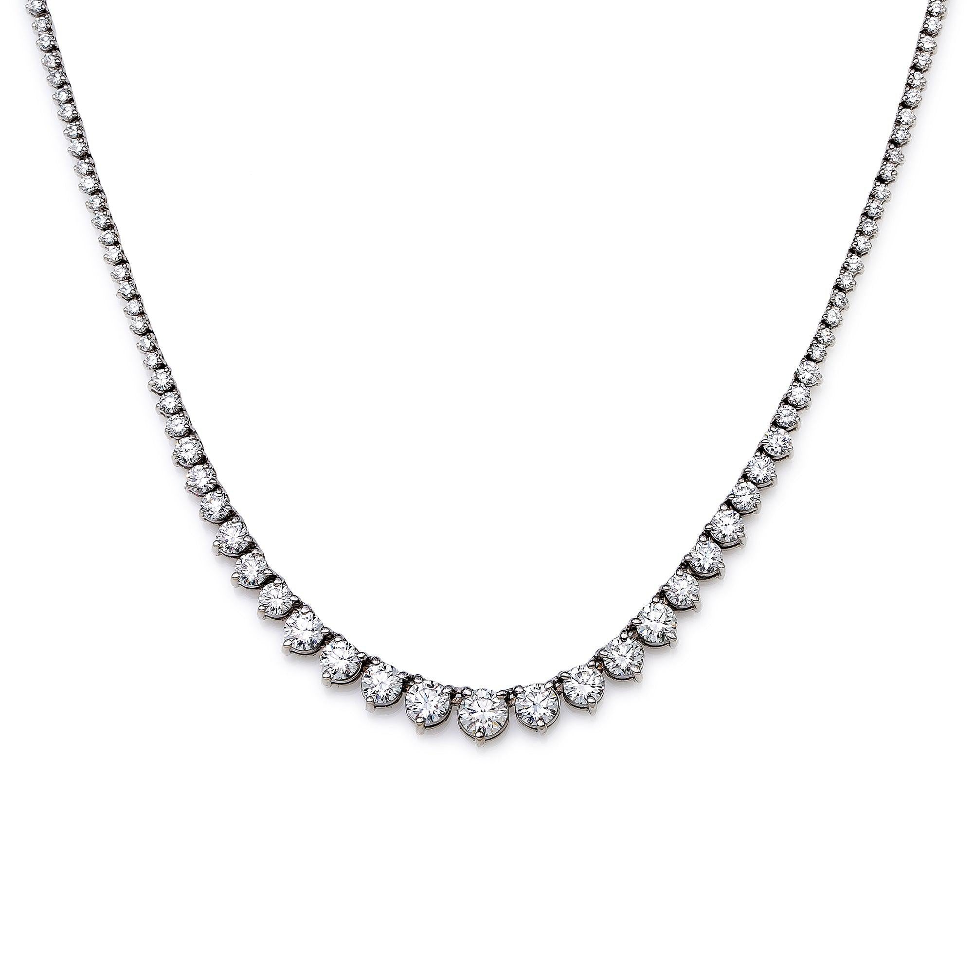 14K WHITE GOLD 17" TENNIS CHAIN WITH 15.25 CT DIAMONDS