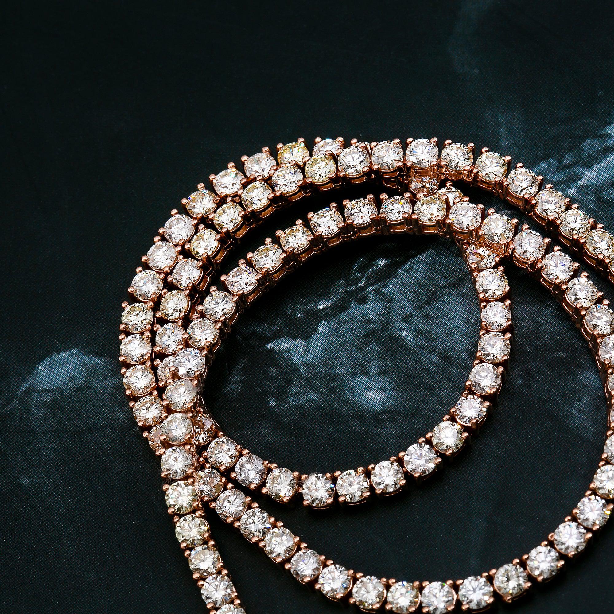 14K ROSE GOLD 19" TENNIS CHAIN WITH 14.51 CT DIAMONDS