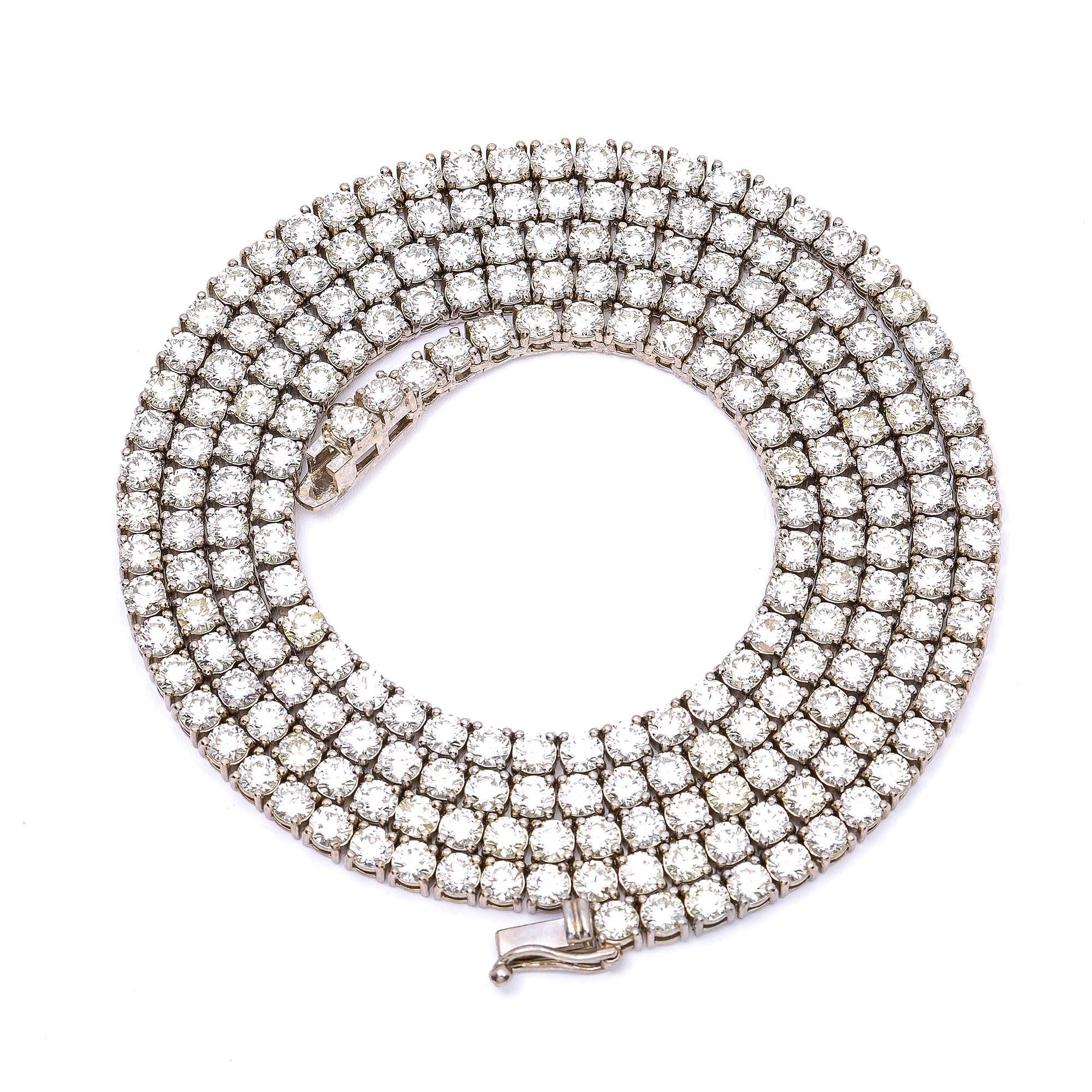 14K WHITE GOLD 24" TENNIS CHAIN WITH 20.28 CT DIAMONDS
