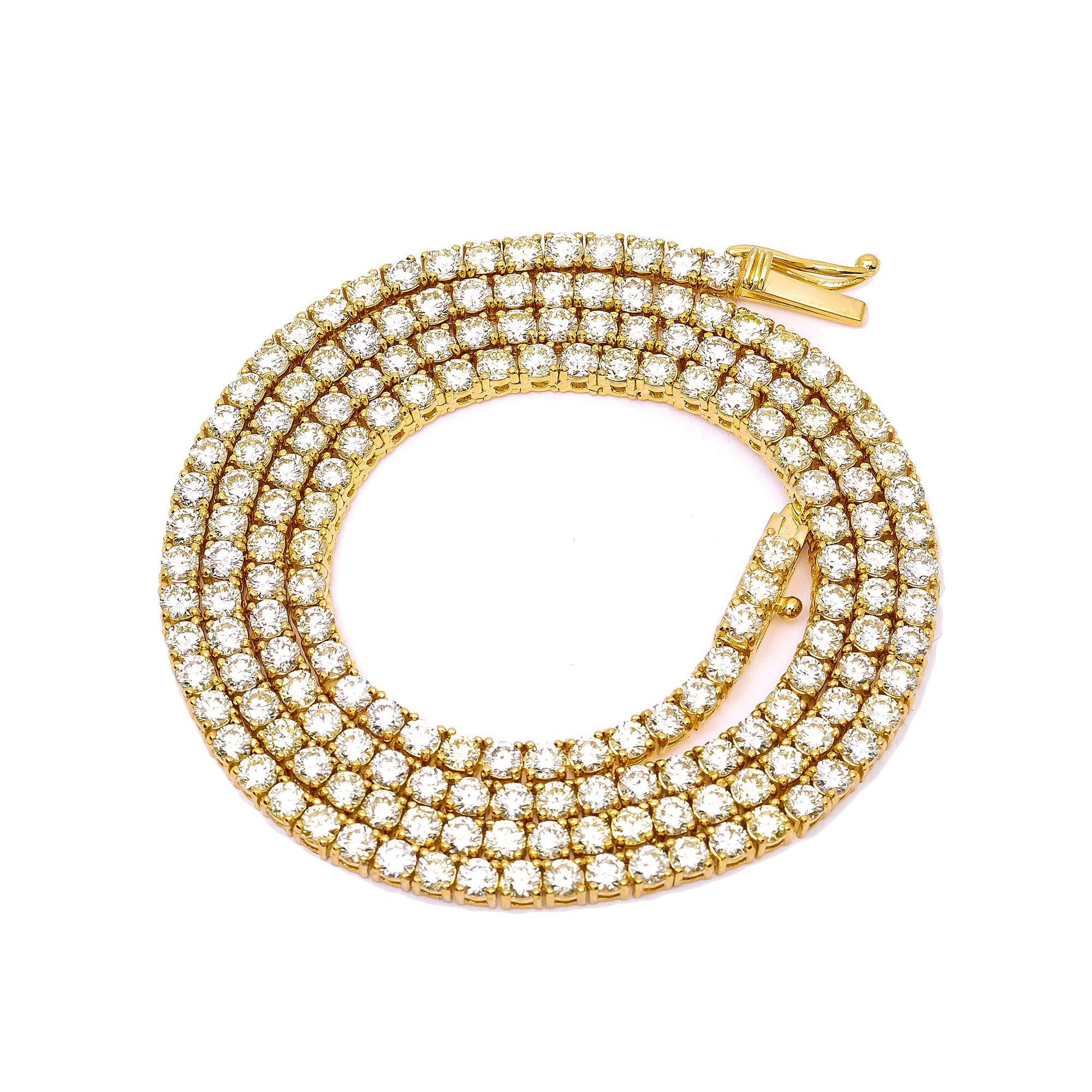 14K YELLOW GOLD 18" TENNIS CHAIN WITH 11.09 CT DIAMONDS