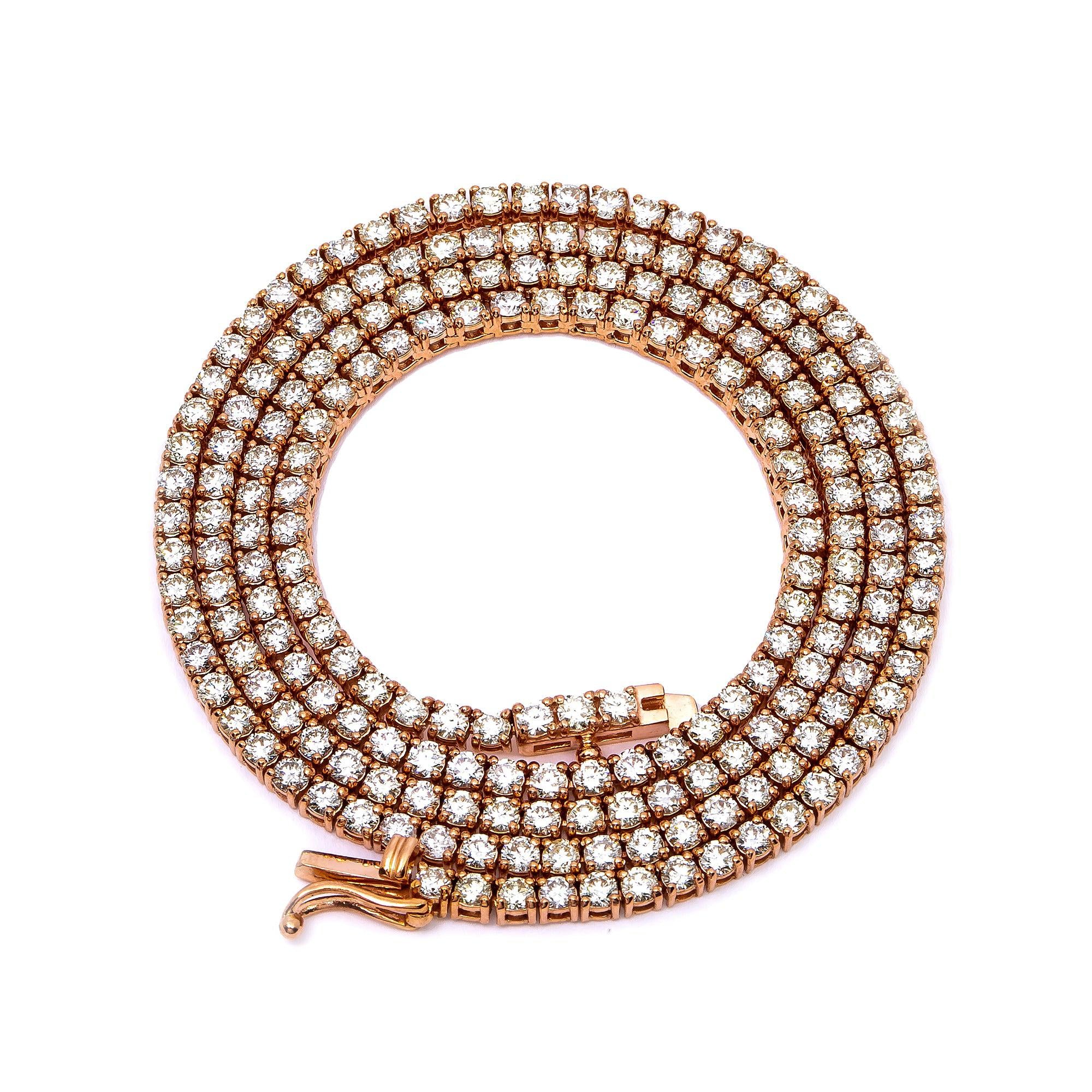 14K ROSE GOLD 18" TENNIS CHAIN WITH 8.90 CT DIAMONDS