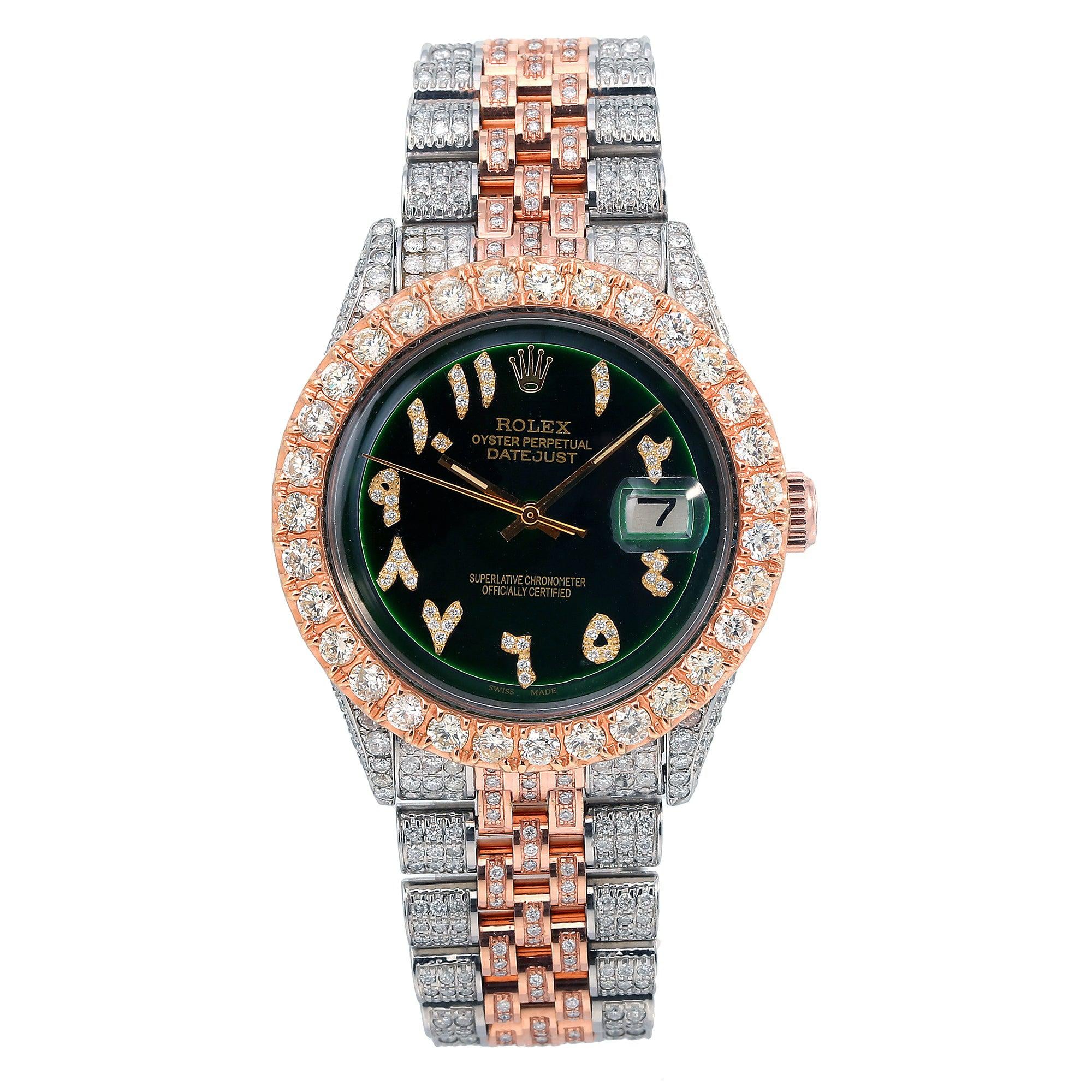 Rolex Datejust 36MM 1601 Green Eastern Arabic Dial Diamond Bezel Two Tone Full Diamond Jubilee Bracelet