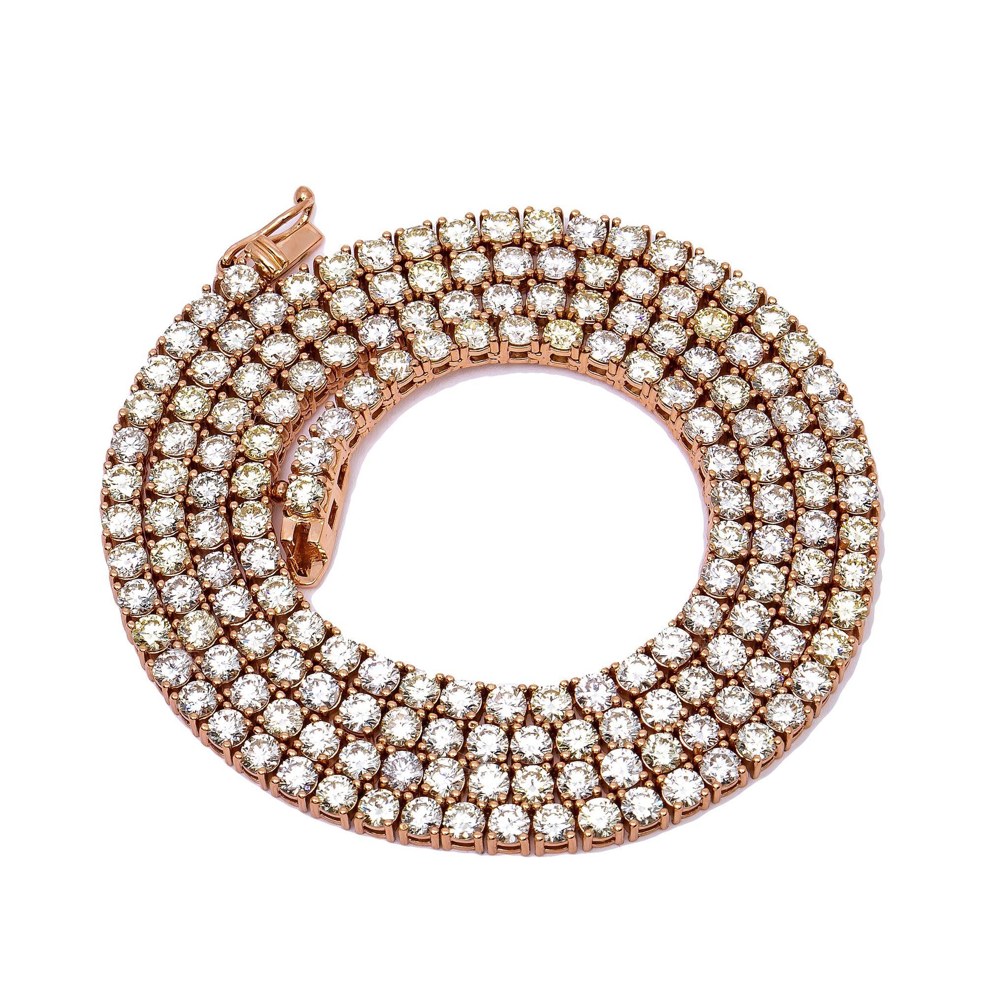 14K ROSE GOLD 19" TENNIS CHAIN WITH 14.51 CT DIAMONDS
