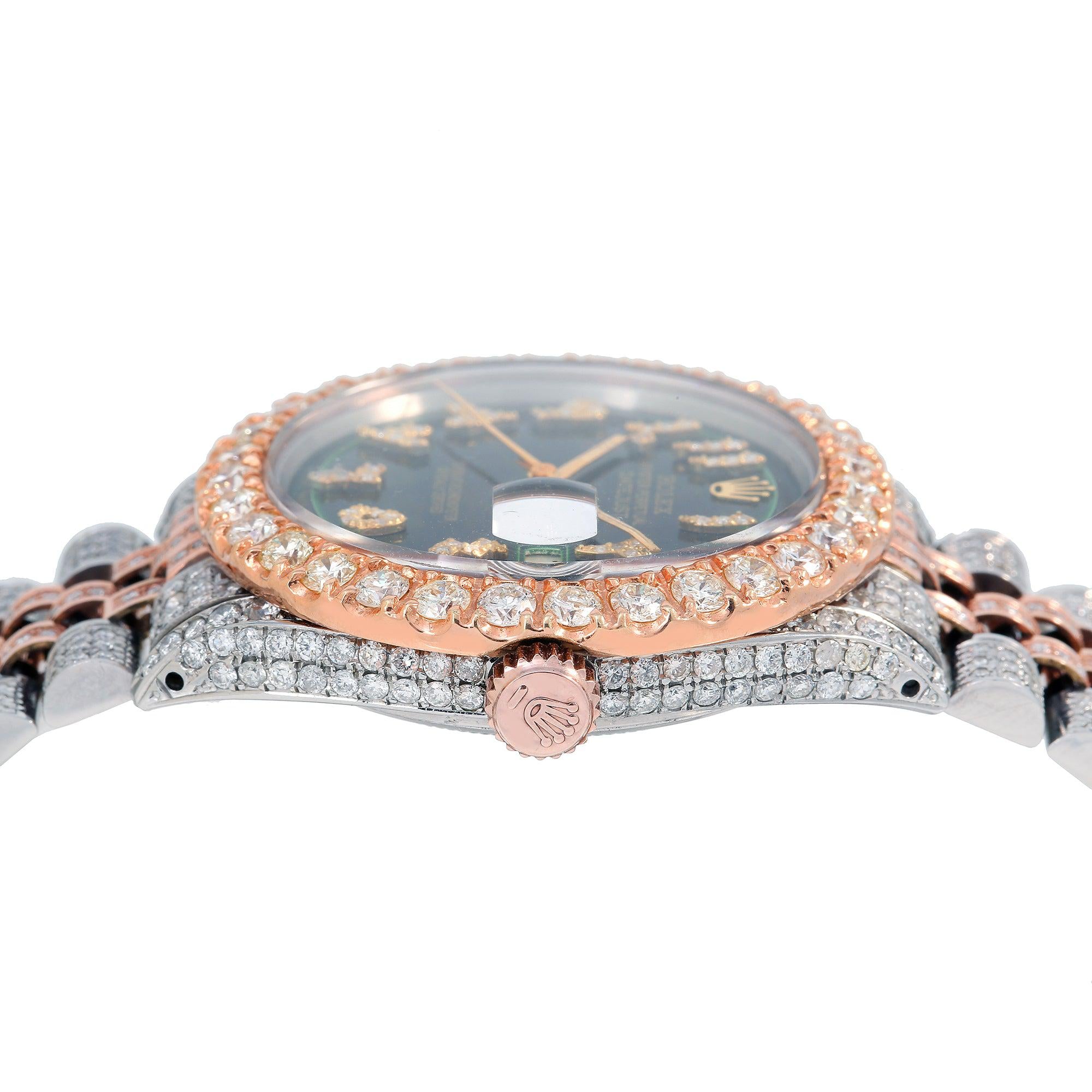 Rolex Datejust 36MM 1601 Green Eastern Arabic Diamond Dial Diamond Bezel Two Tone Rose Gold Full Diamond Jubilee Bracelet