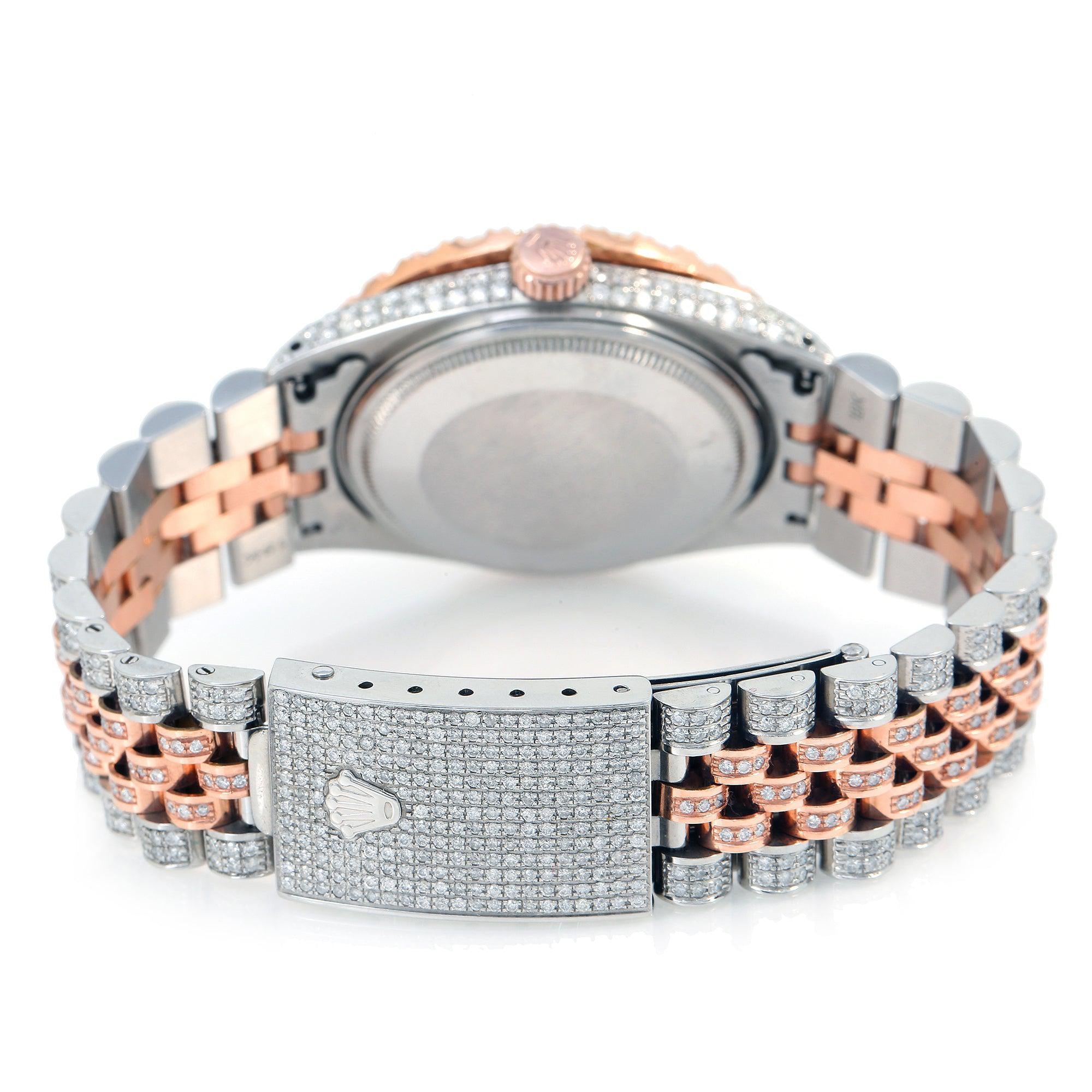 Rolex Datejust 36MM 1601 Green Eastern Arabic Diamond Dial Diamond Bezel Two Tone Rose Gold Full Diamond Jubilee Bracelet