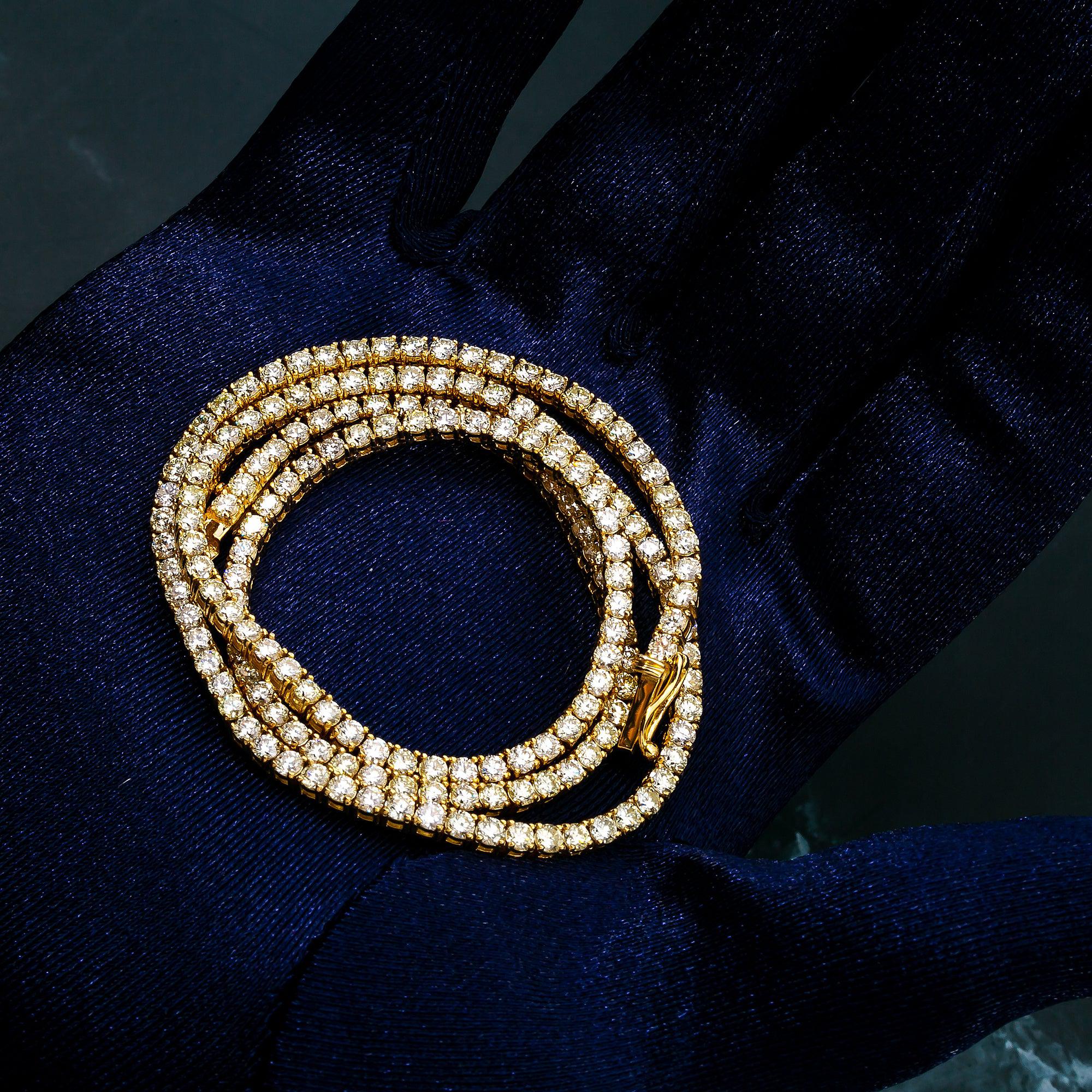 14K YELLOW GOLD 18" TENNIS CHAIN WITH 11.09 CT DIAMONDS