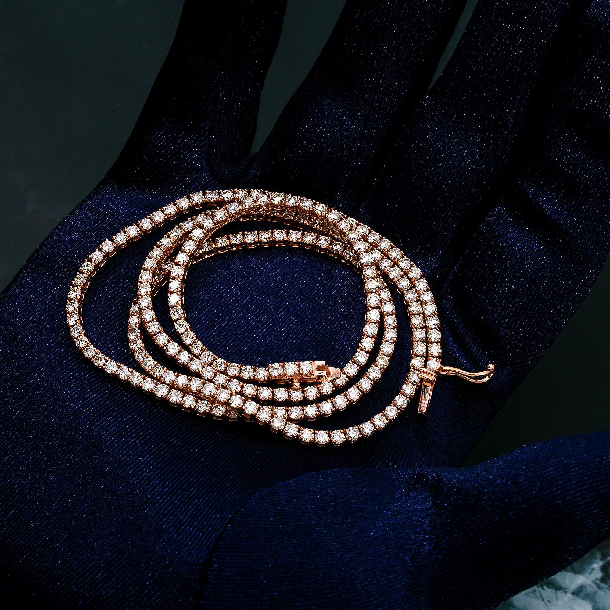 14K ROSE GOLD 18" TENNIS CHAIN WITH 8.90 CT DIAMONDS