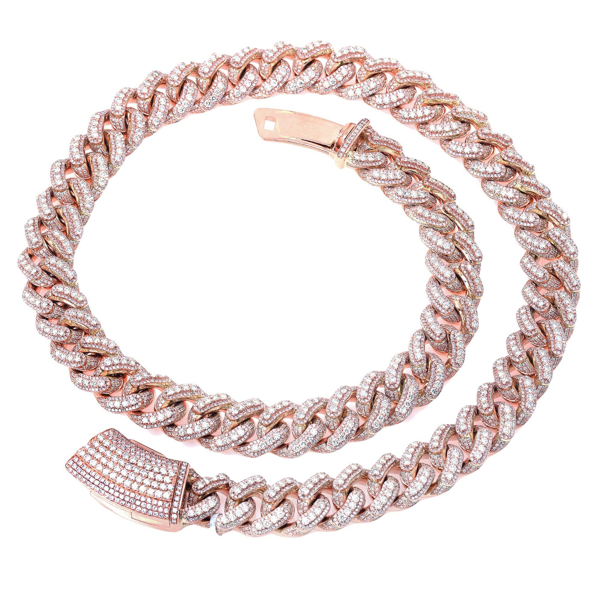 14K ROSE GOLD 20"/15MM CUBAN CHAIN WITH 35.64 CT DIAMONDS