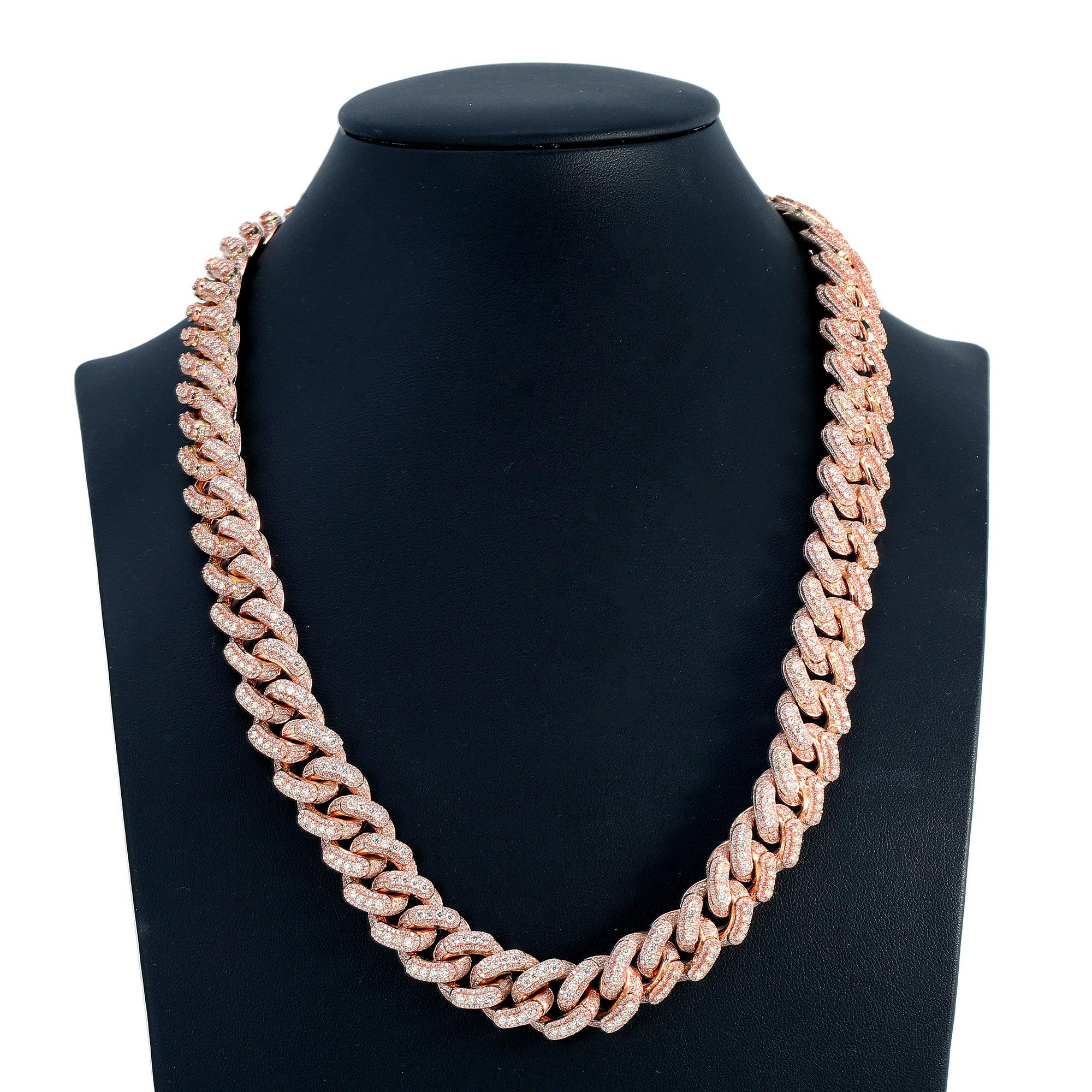 14K ROSE GOLD 20"/15MM CUBAN CHAIN WITH 35.64 CT DIAMONDS
