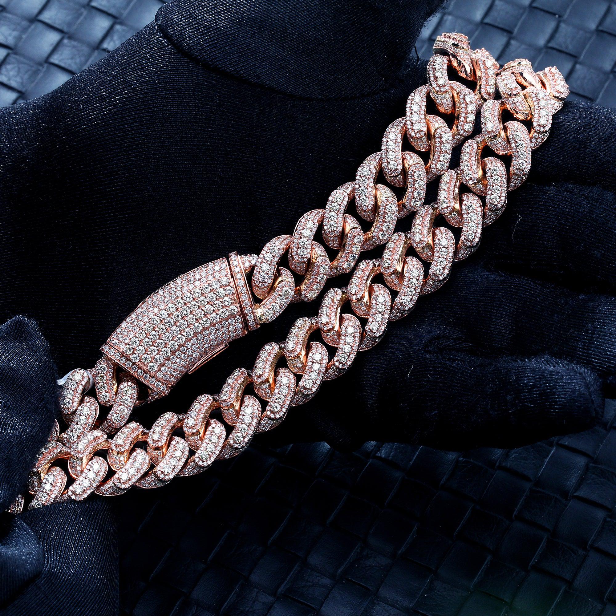 14K ROSE GOLD 20"/15MM CUBAN CHAIN WITH 35.64 CT DIAMONDS