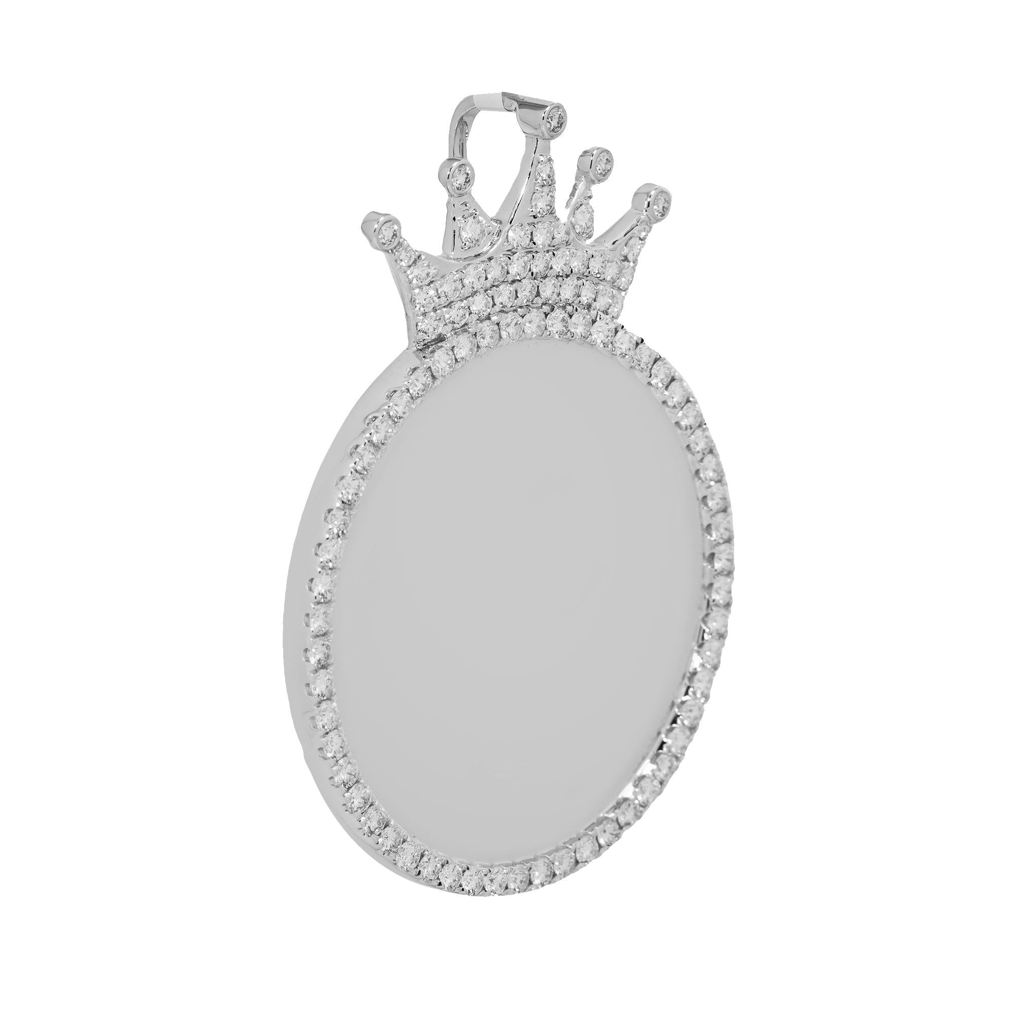 14K WHITE GOLD ROUND DIAMOND CIRCLE WITH CROWN PICTURE PENDANT 2.47 CT