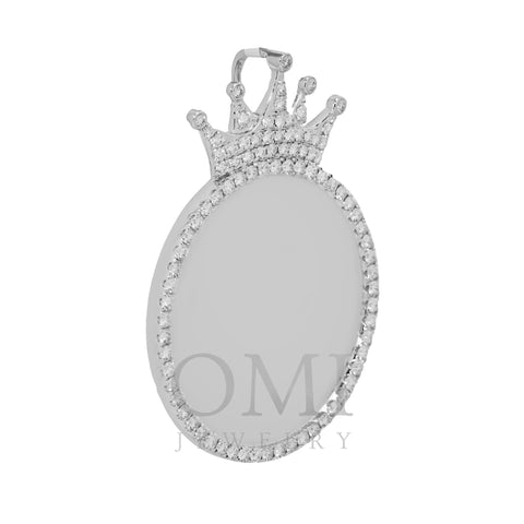 14K WHITE GOLD ROUND DIAMOND CIRCLE WITH CROWN PICTURE PENDANT 2.47 CT