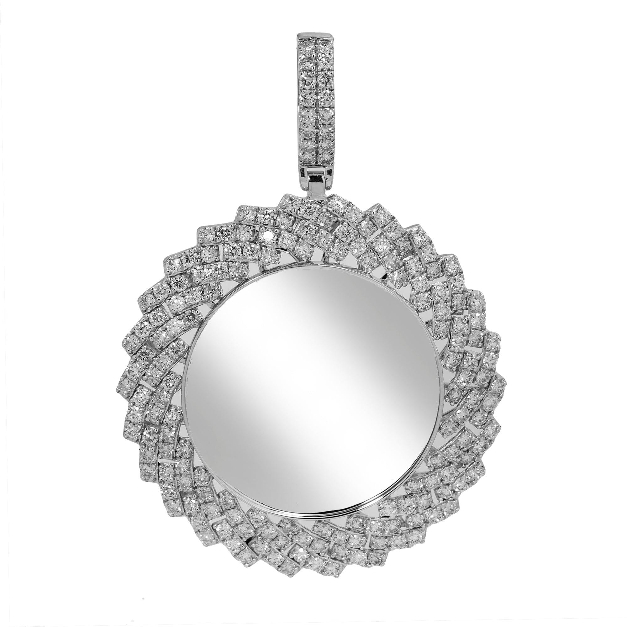 14K WHITE GOLD DIAMOND CUBAN LINK STYLE PICTURE PENDANT 3.85 CT