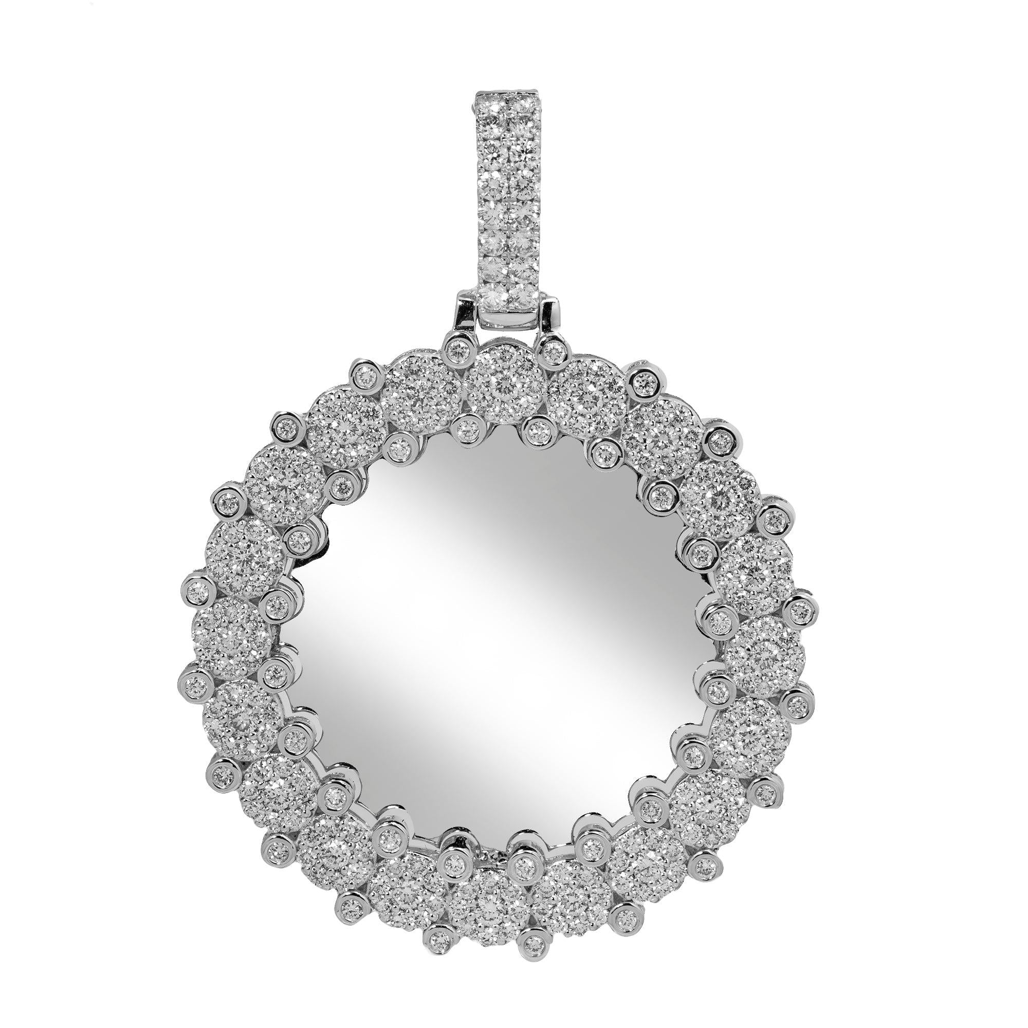 14K WHITE GOLD ROUND CLUSTER DIAMOND PICTURE PENDANT 3.40 CT
