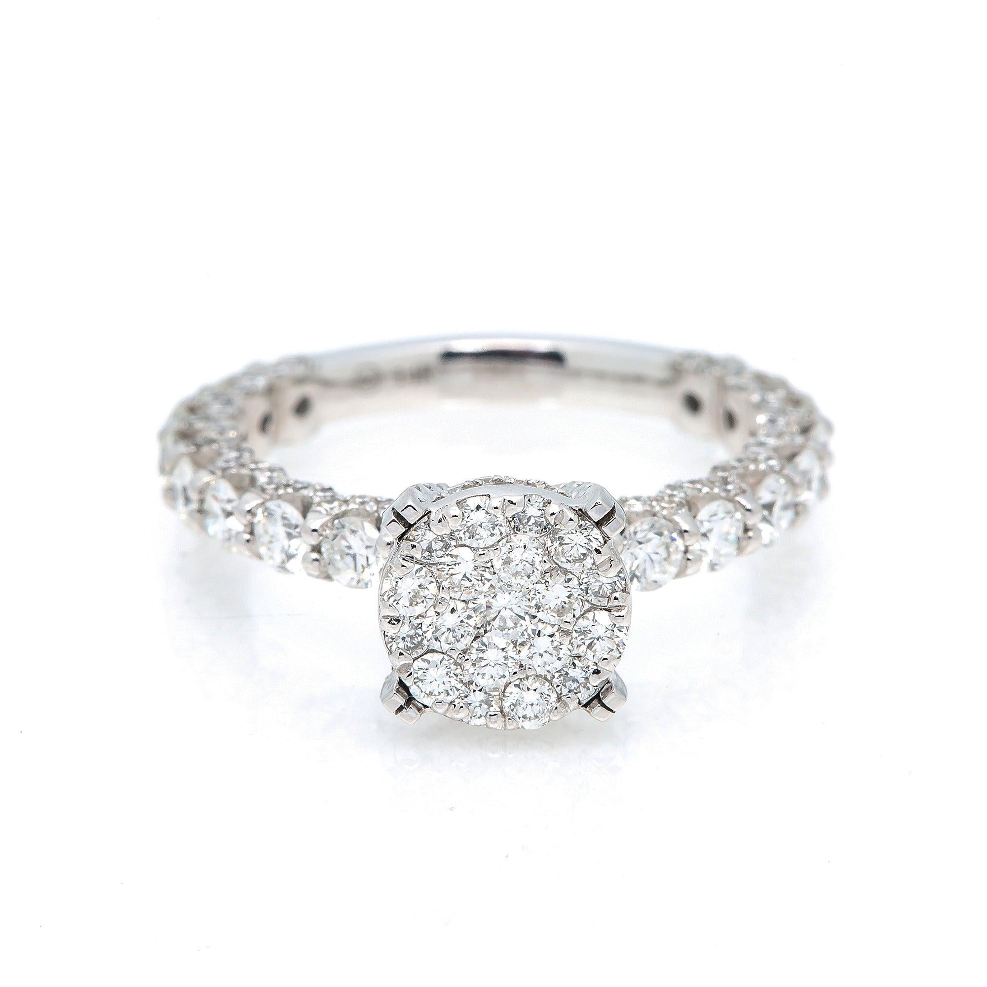 14K WHITE GOLD ROUND CLUSTER ENGAGEMENT RING 2.0 CT