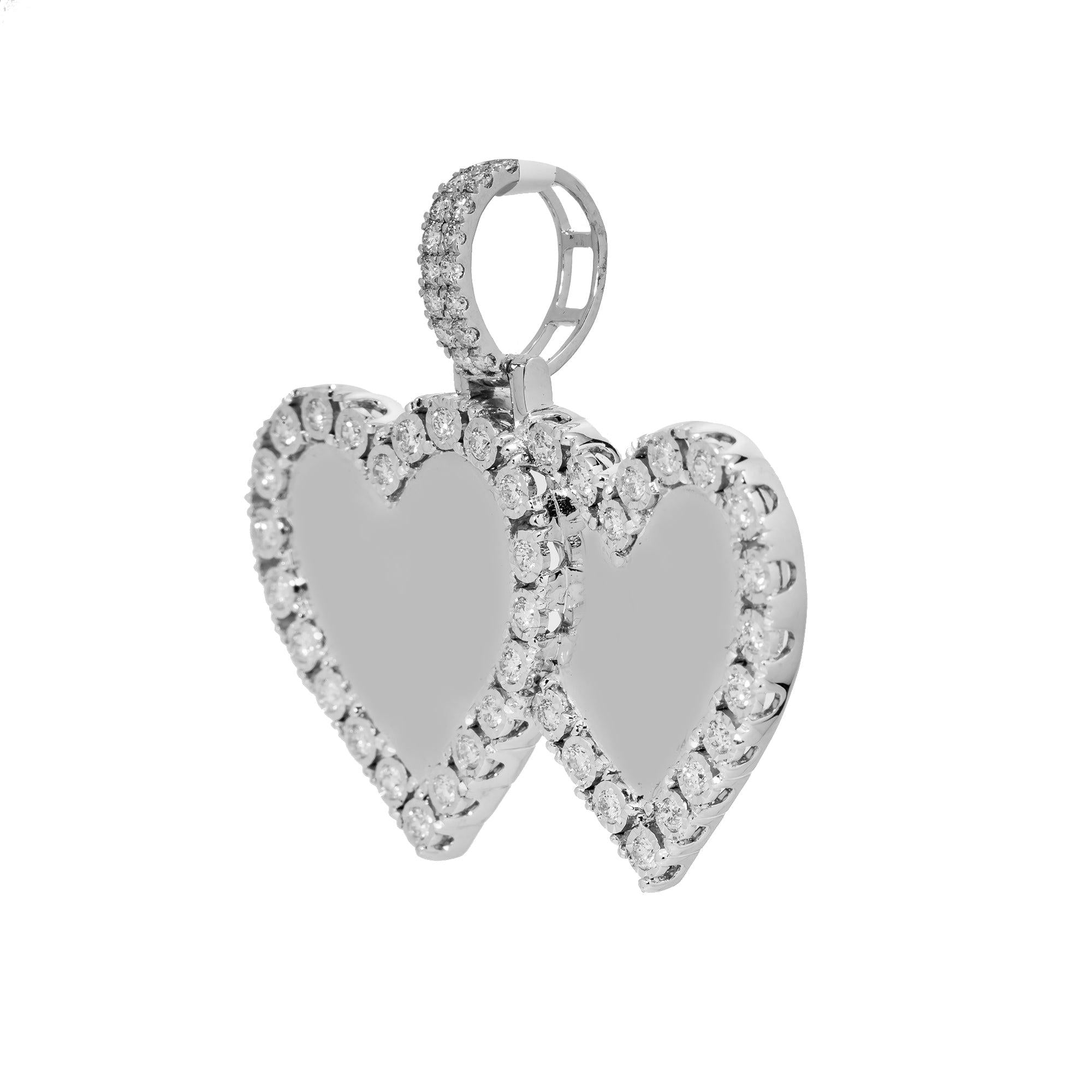 14K WHITE GOLD DIAMOND DOUBLE HEART PICTURE PENDANT 1.55 CT