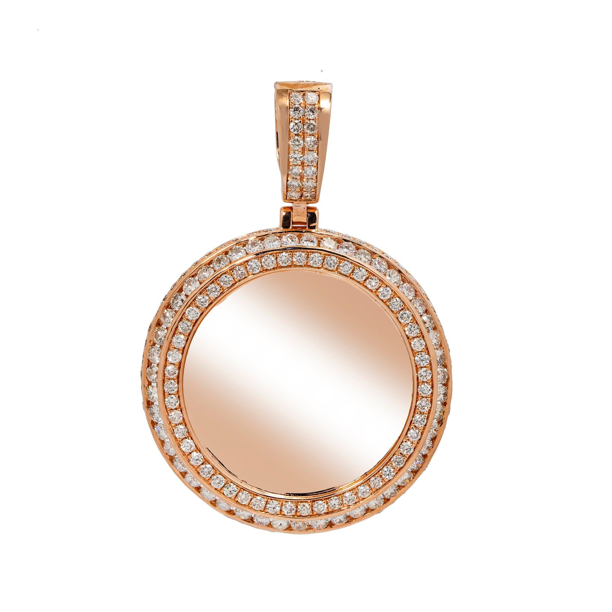 14K ROSE GOLD ROUND DIAMOND CIRCLE PICTURE PENDANT 4.25 CT