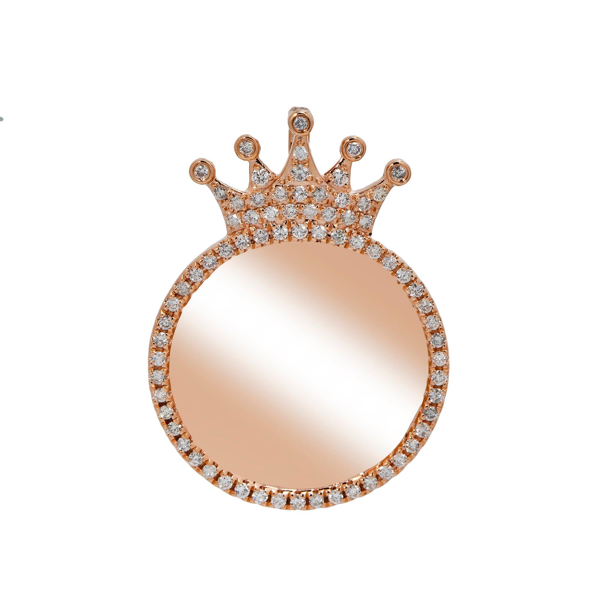 14K ROSE GOLD DIAMOND CROWN ROUND PICTURE PENDANT 1.45 CT