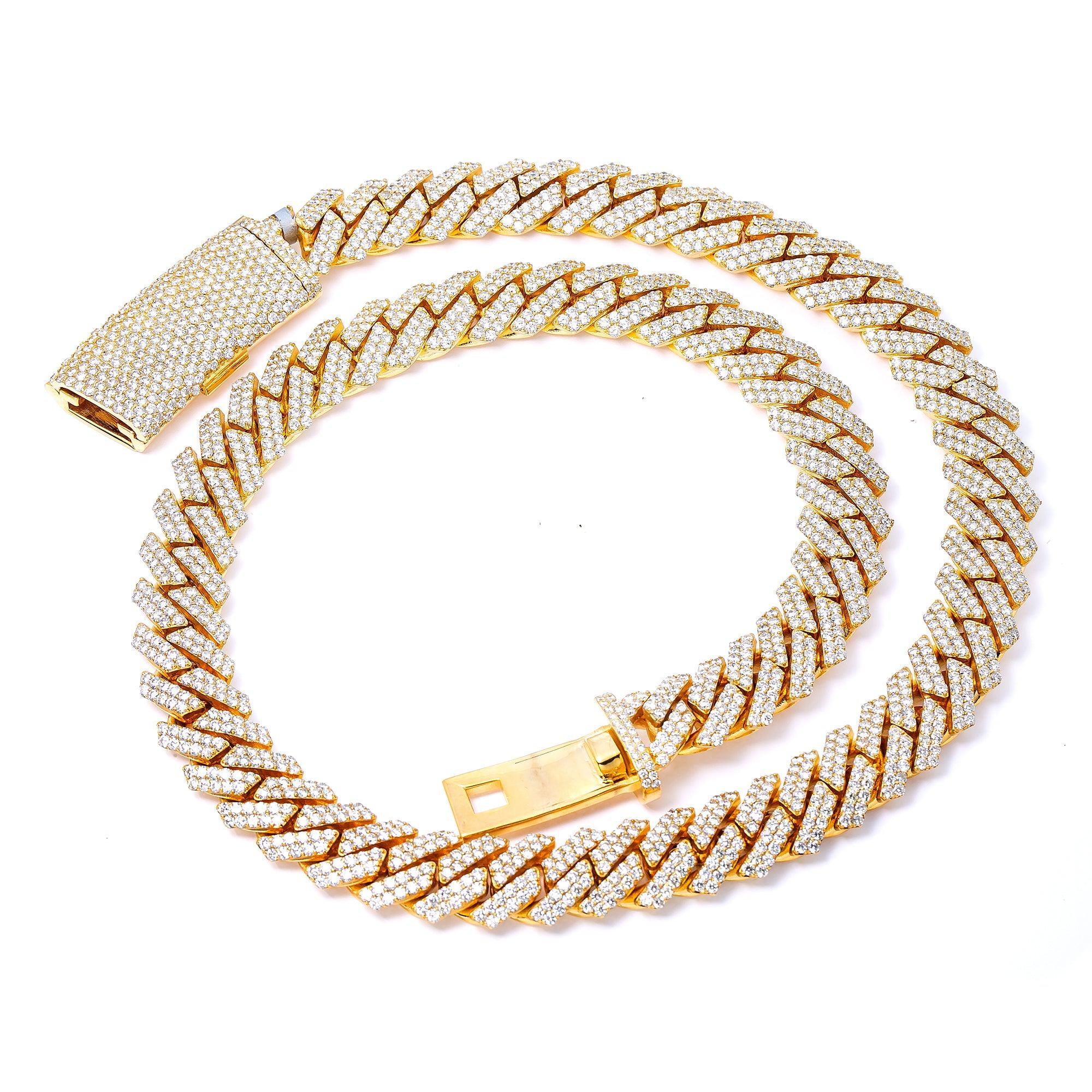 14K YELLOW GOLD 24 INCHES 13MM  CUBAN CHAIN WITH 45.70 CT DIAMONDS