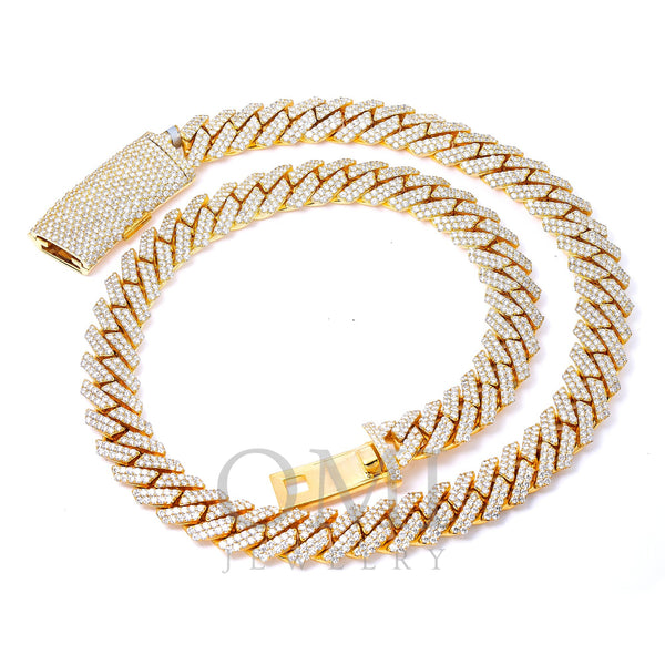 14K YELLOW GOLD 24 INCHES 13MM  CUBAN CHAIN WITH 45.70 CT DIAMONDS