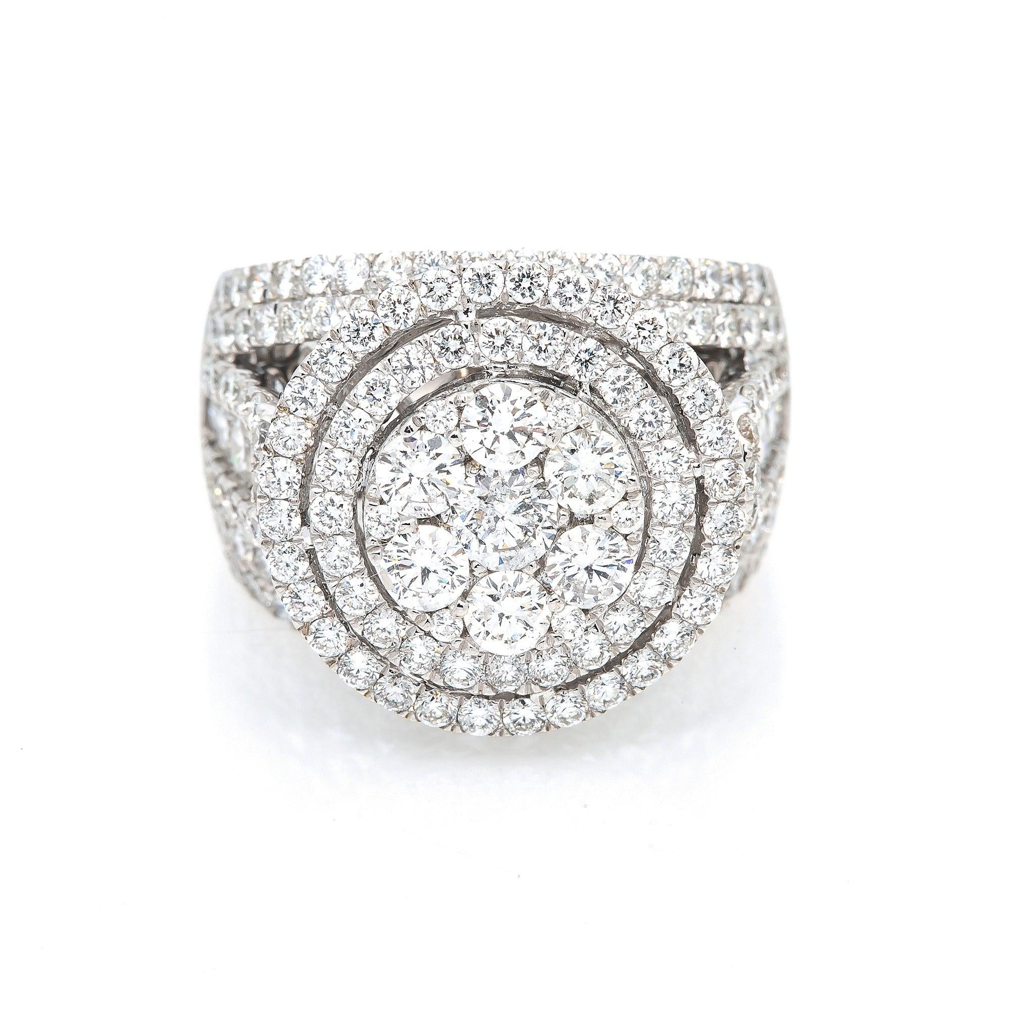 14K WHITE GOLD DIAMOND CLUSTER ENGAGEMENT RING 4.00 CT