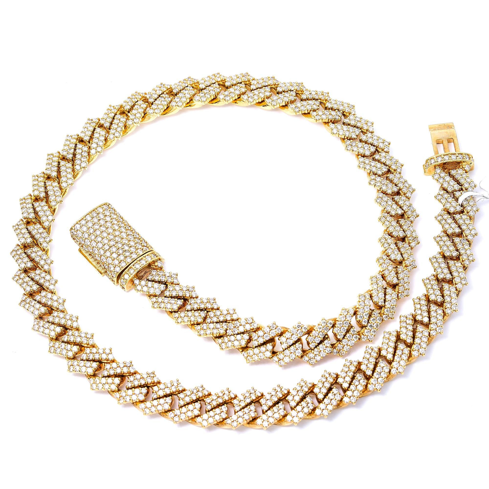14K YELLOW GOLD 16 INCHES 11MM CUBAN CHAIN WITH 17.45 CT DIAMONDS