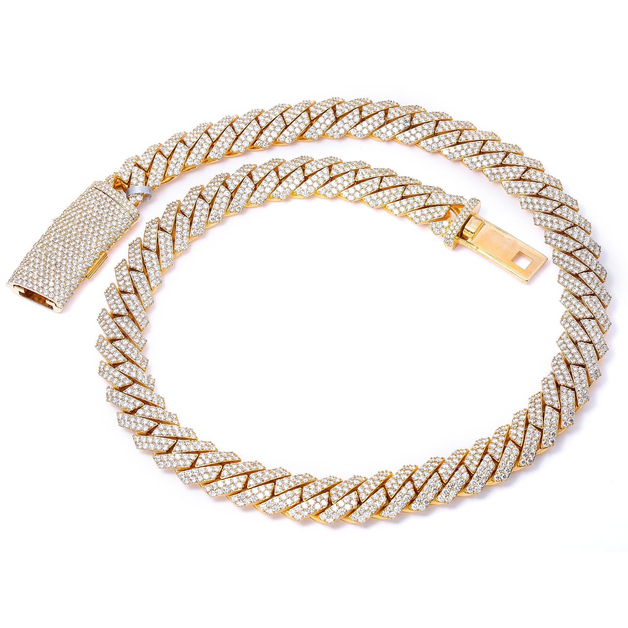 14K YELLOW GOLD 22" CUBAN CHAIN WITH 52.30 CT DIAMONDS