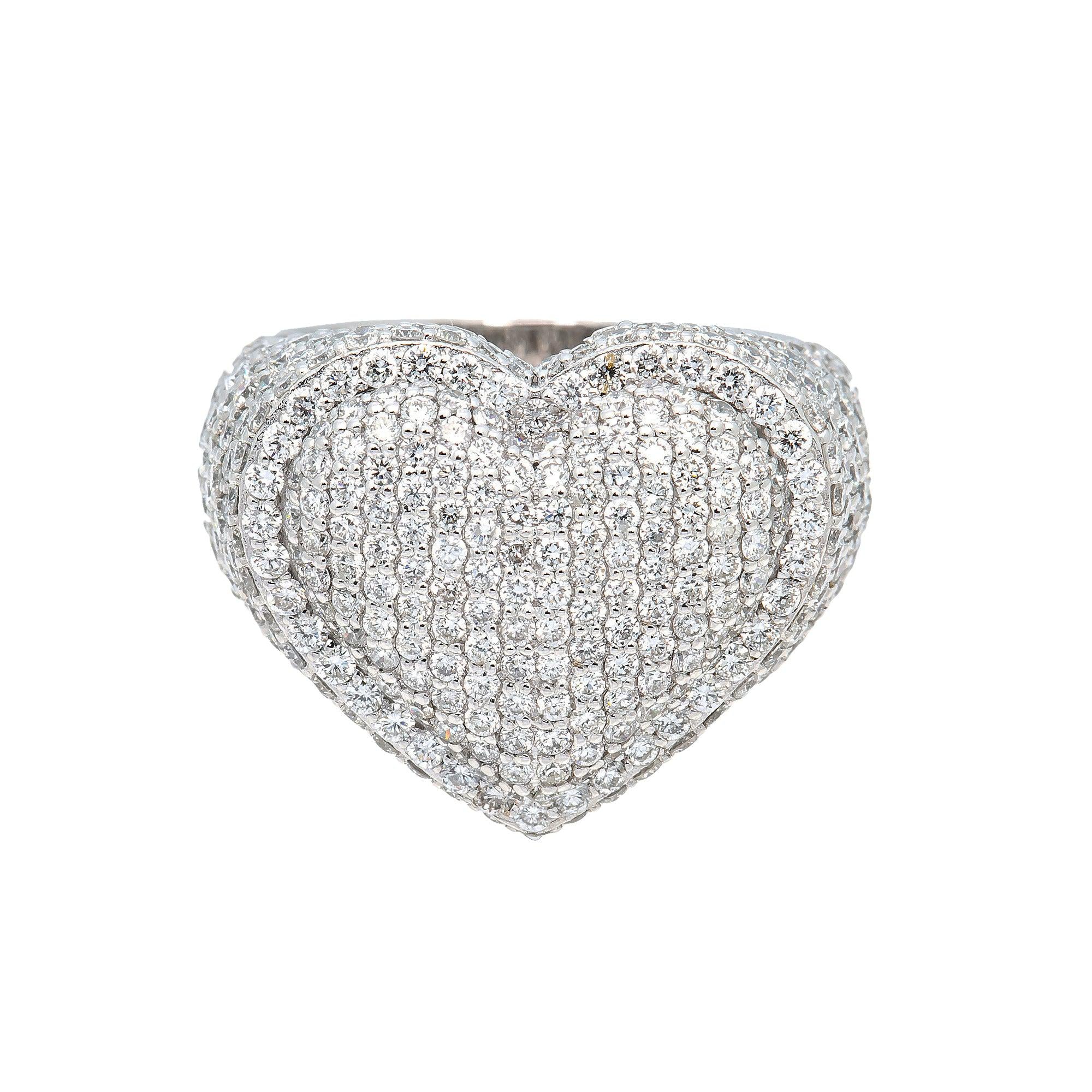 14K WHITE GOLD DIAMOND HEART RING 3.00 CT